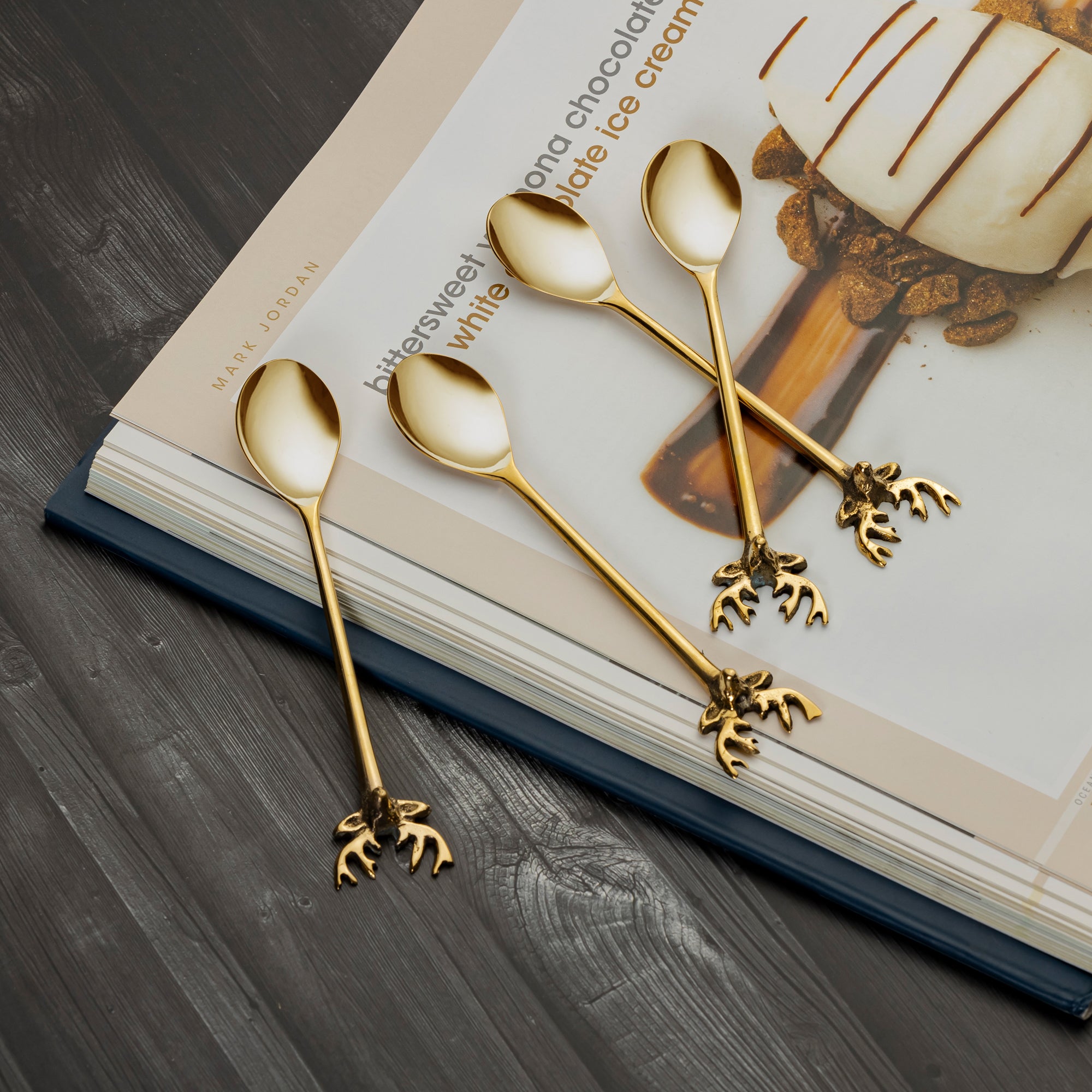 Deer Gold Dessert Spoon Set Of 4