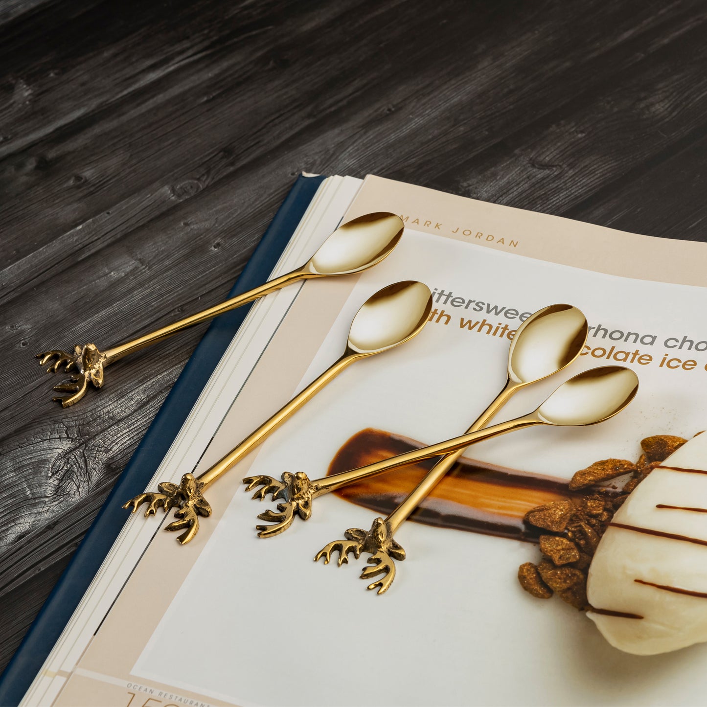 Deer Gold Dessert Spoon Set Of 4