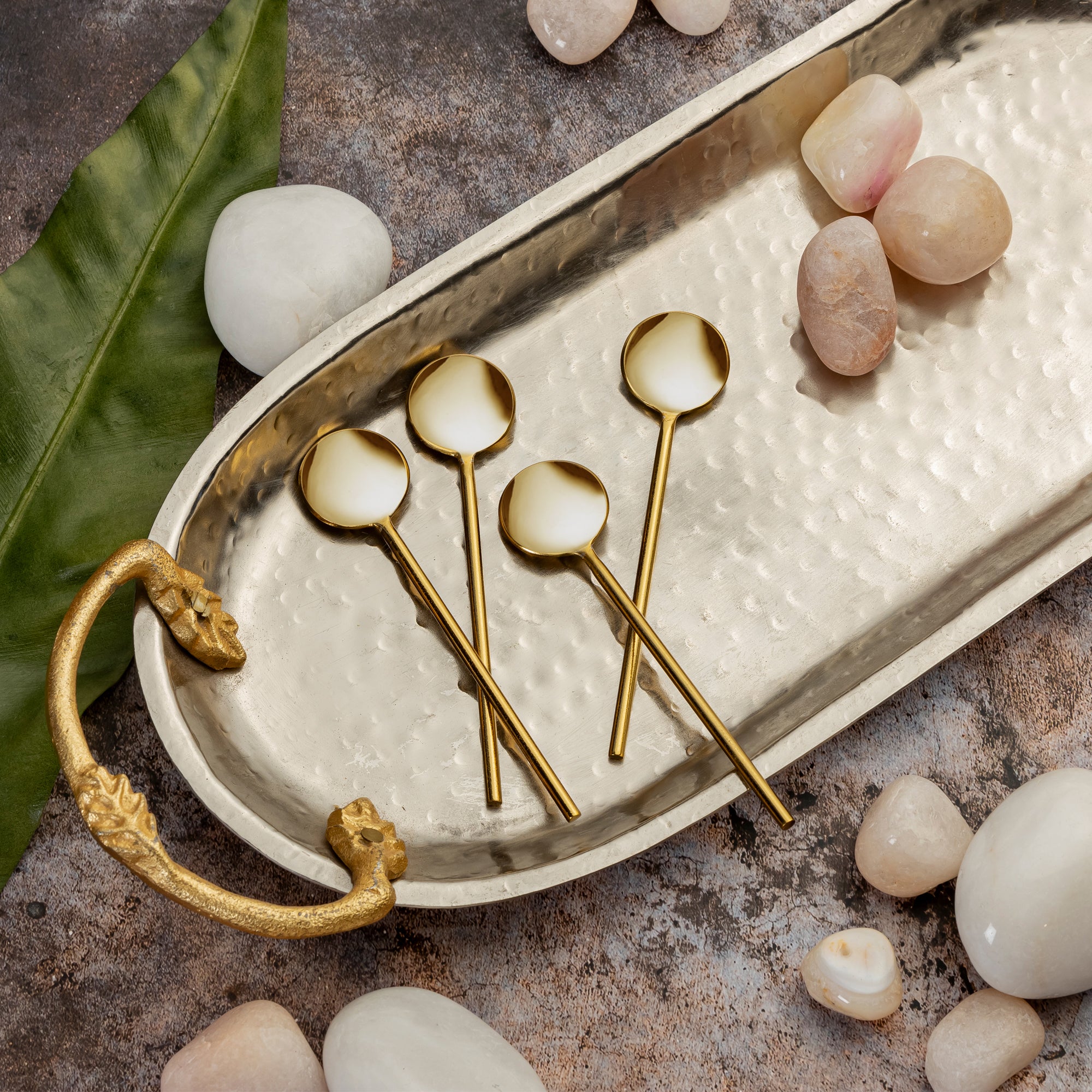 Gold Floral Dessert Spoon Set Of 4