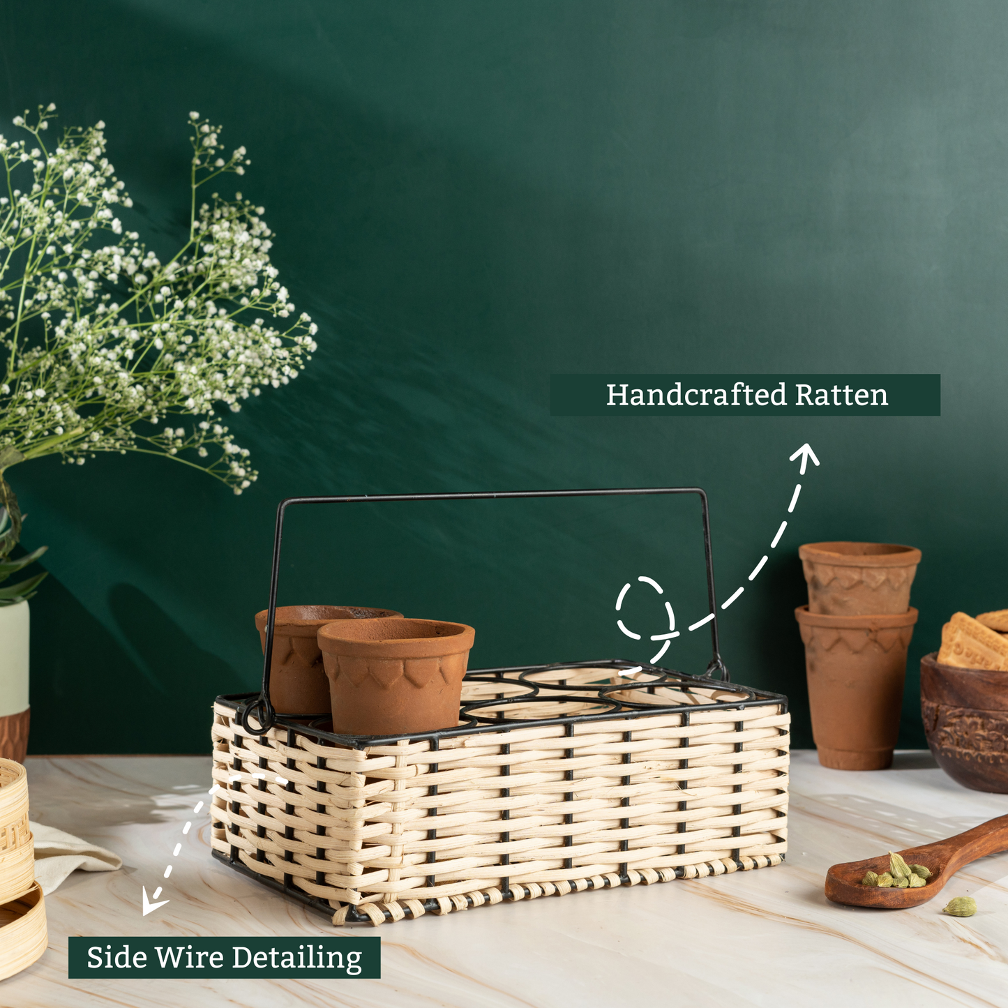 Brown Ratten Wire Handcrafted Chai Holder