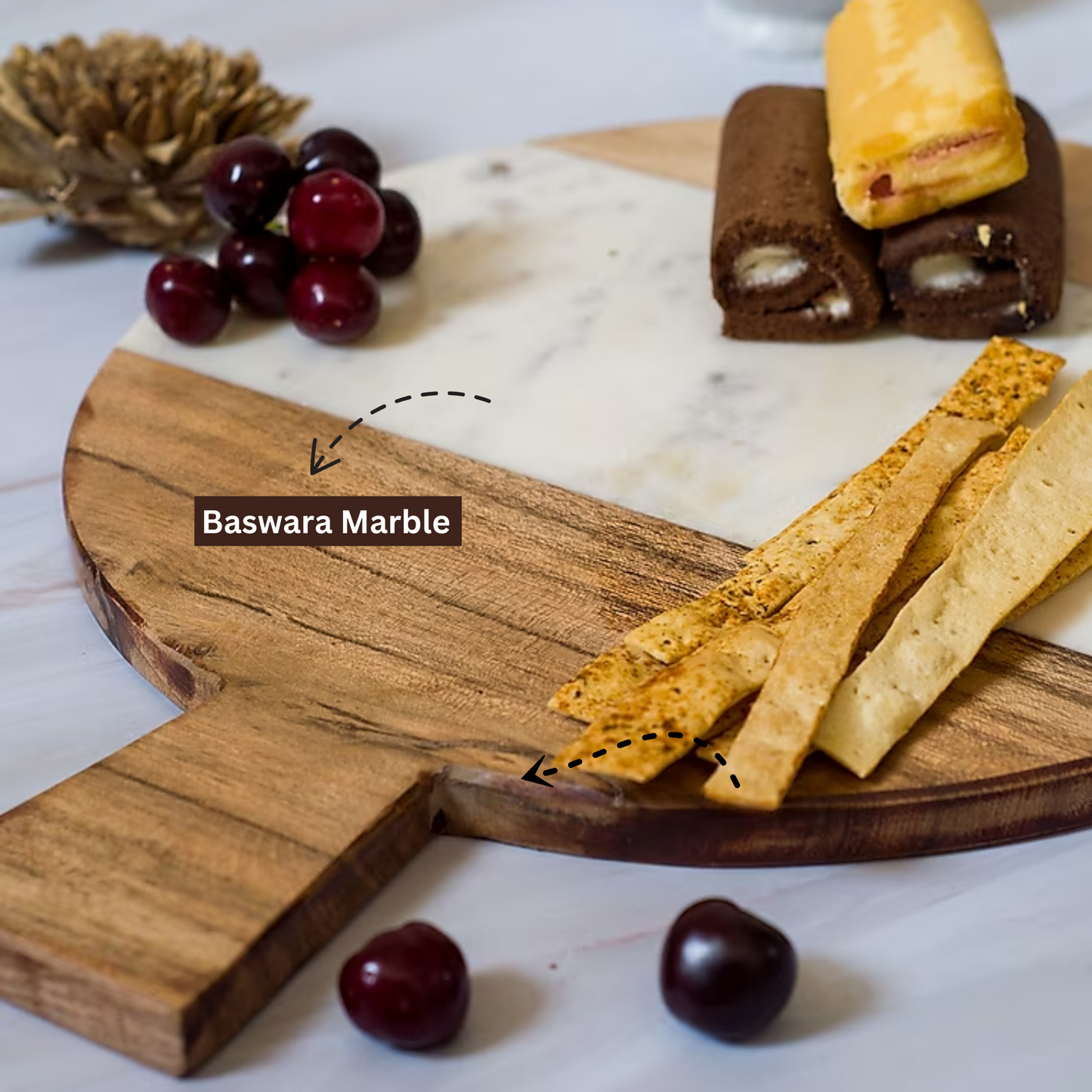 White Baswara Marble Colorblock Round Shaped Platter