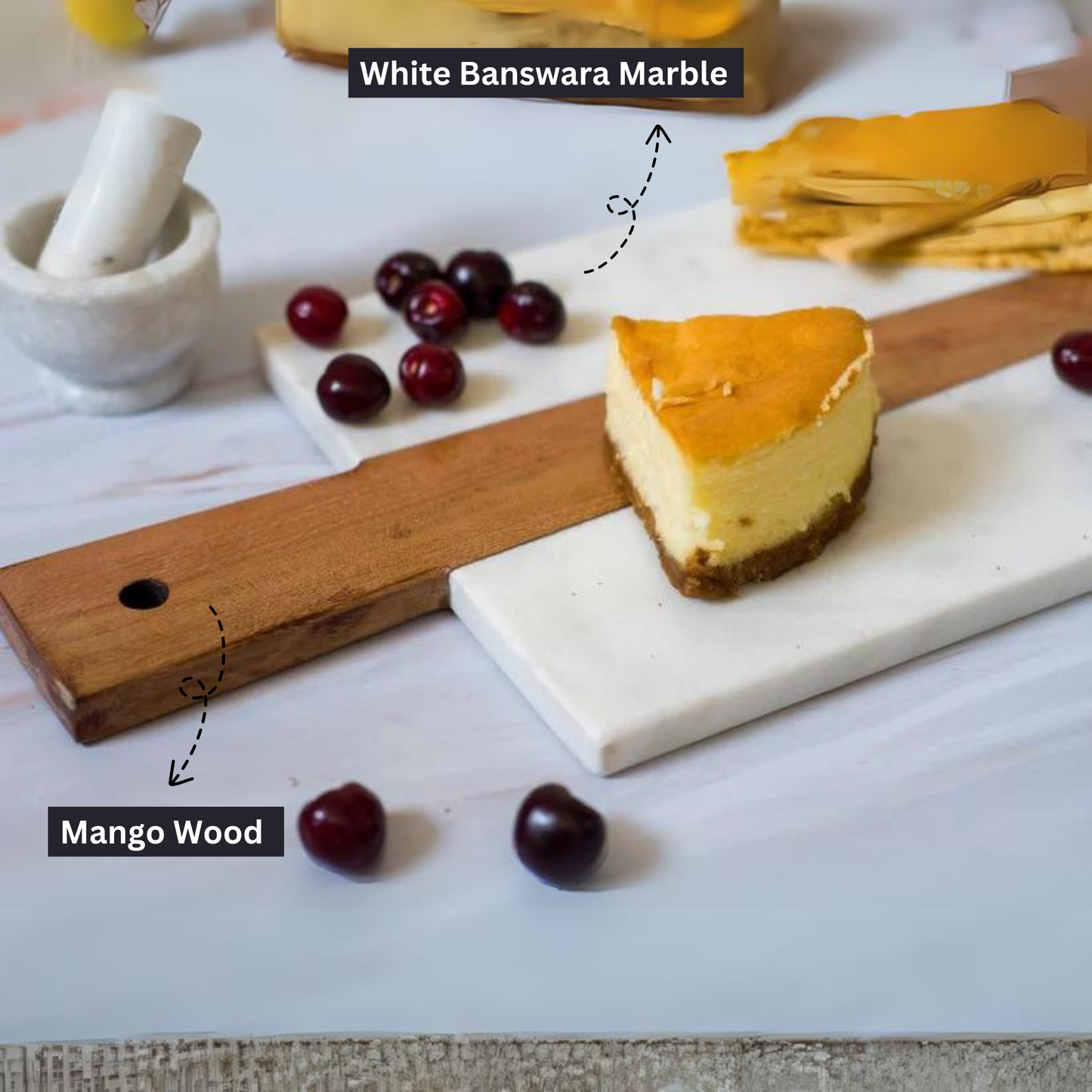 White Marble & Wood Rectangle Platter