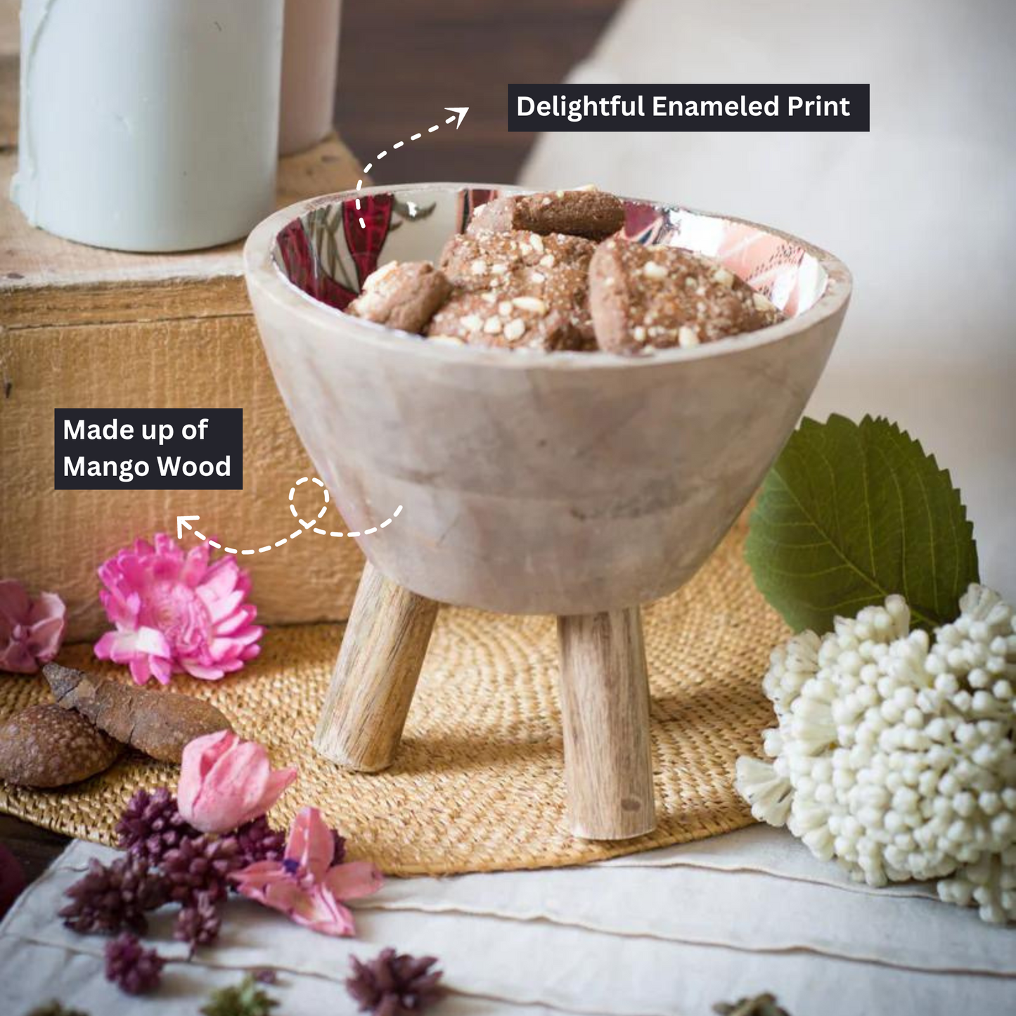 White Handcrafted Wooden Salad Bowl