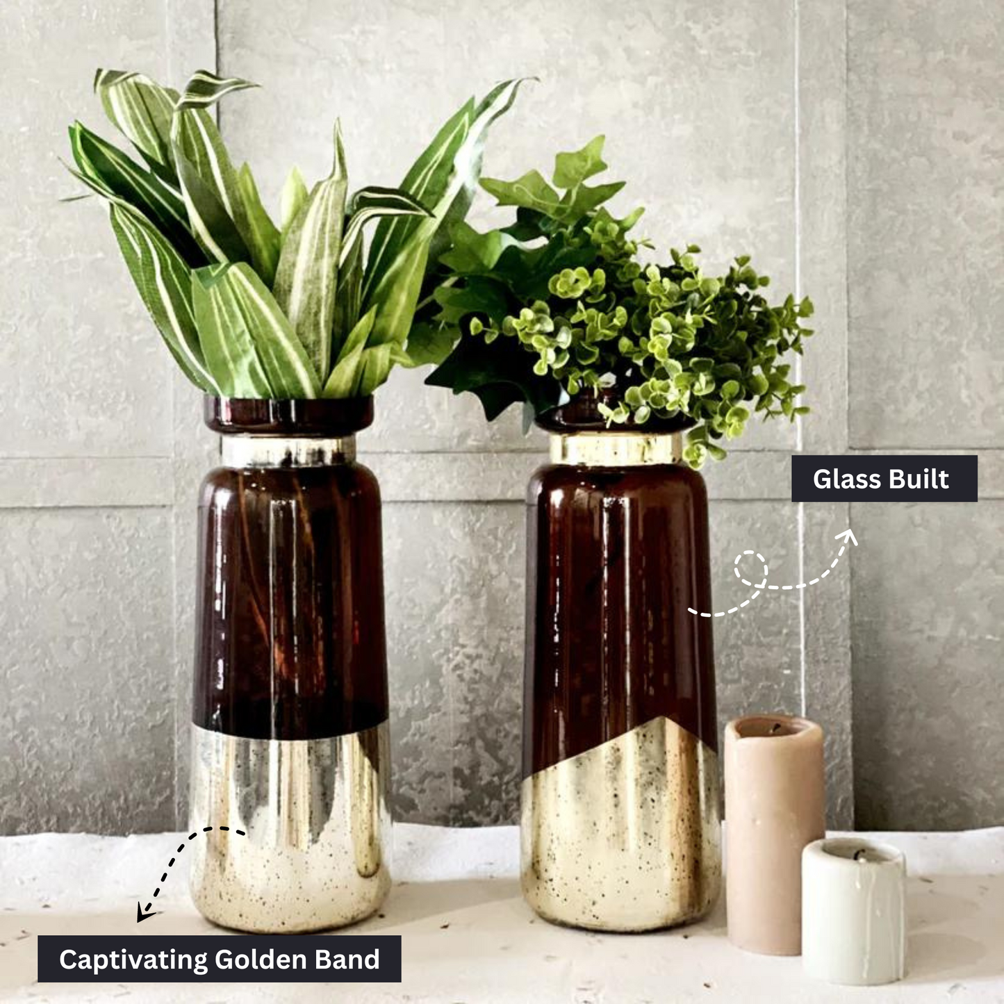 Brown & Gold Glass Vase (Set of 2)
