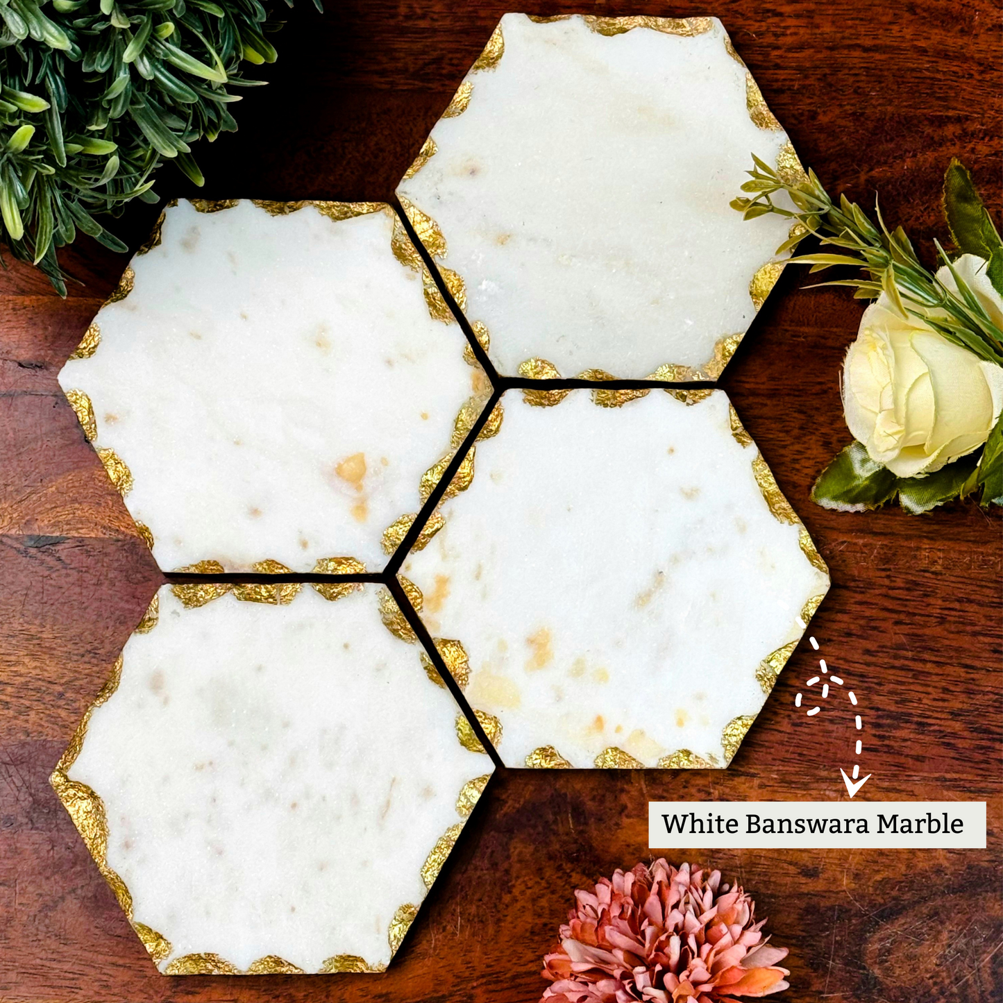 White Banswara Marble Coasters (Set of 4)