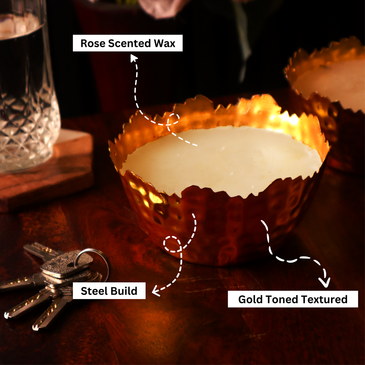 Gold Steel Textured Fragrance Candle - Single Pc