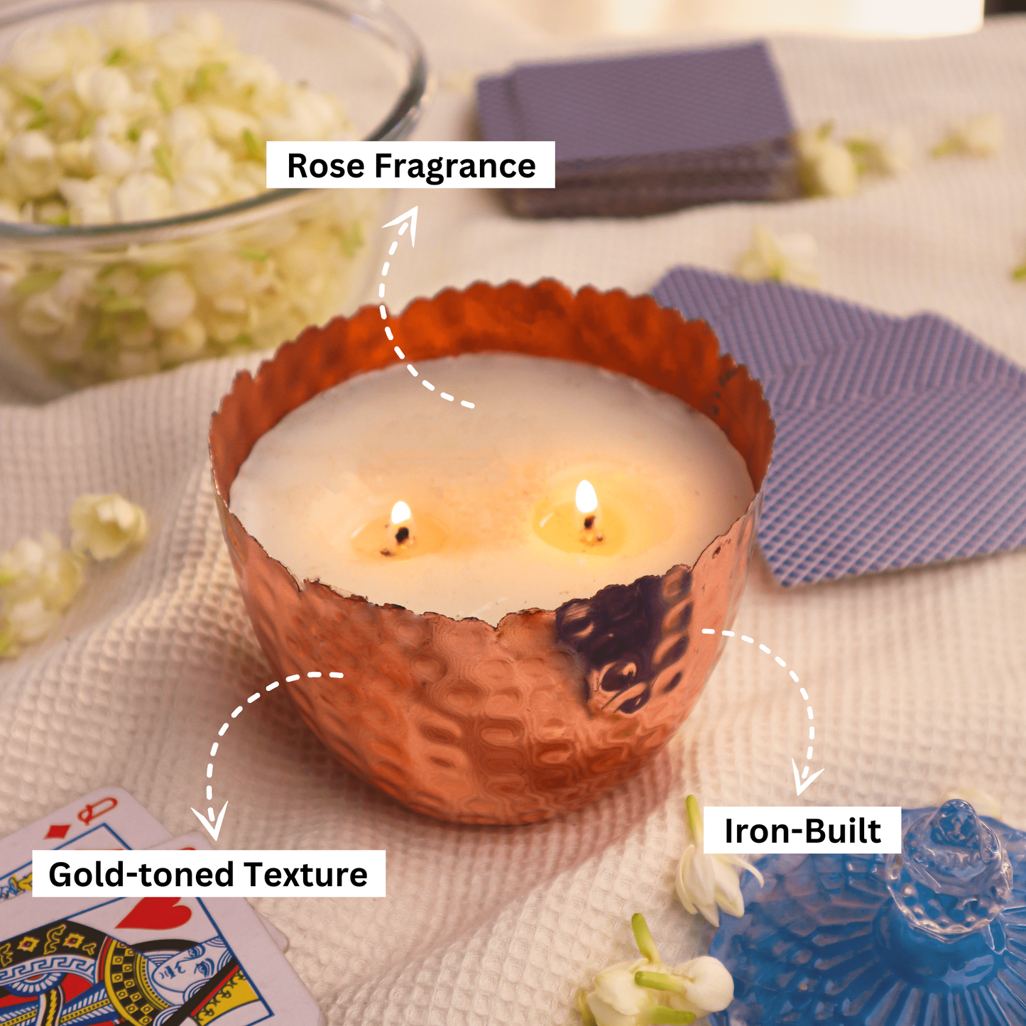 Gold Iron Textured Rose Fragrance Candle - Single Pc