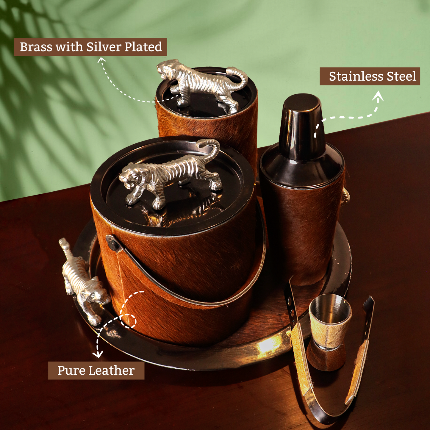 Brown Leather Solid Bar Set