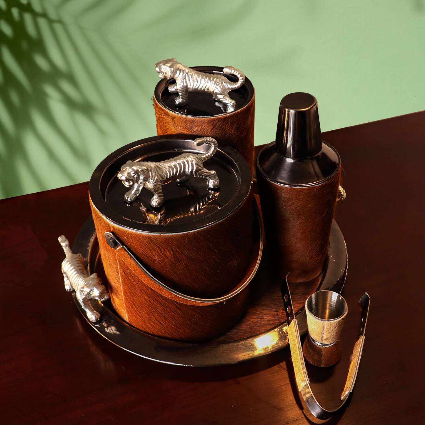 Brown Leather Solid Bar Set