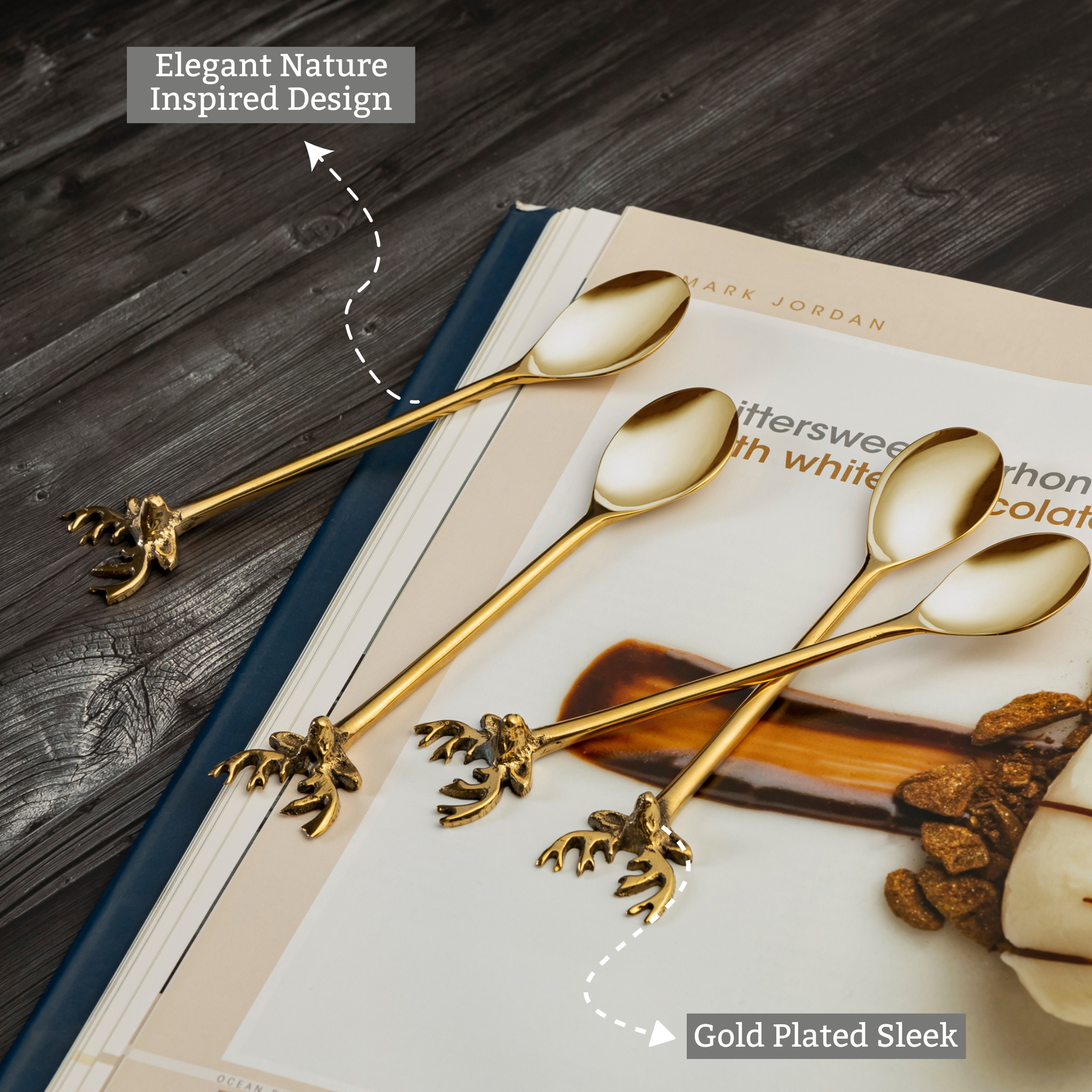 Deer Gold Dessert Spoon Set Of 4