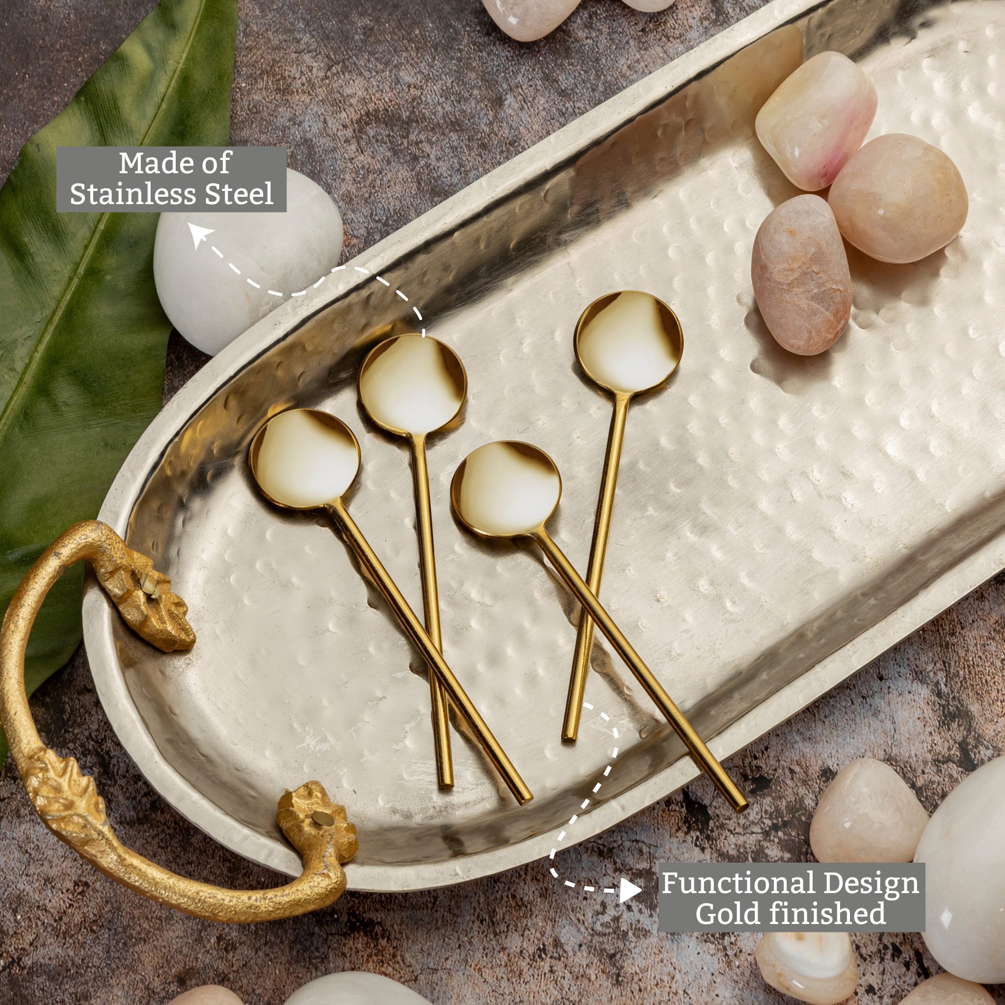 Gold Floral Dessert Spoon Set Of 4