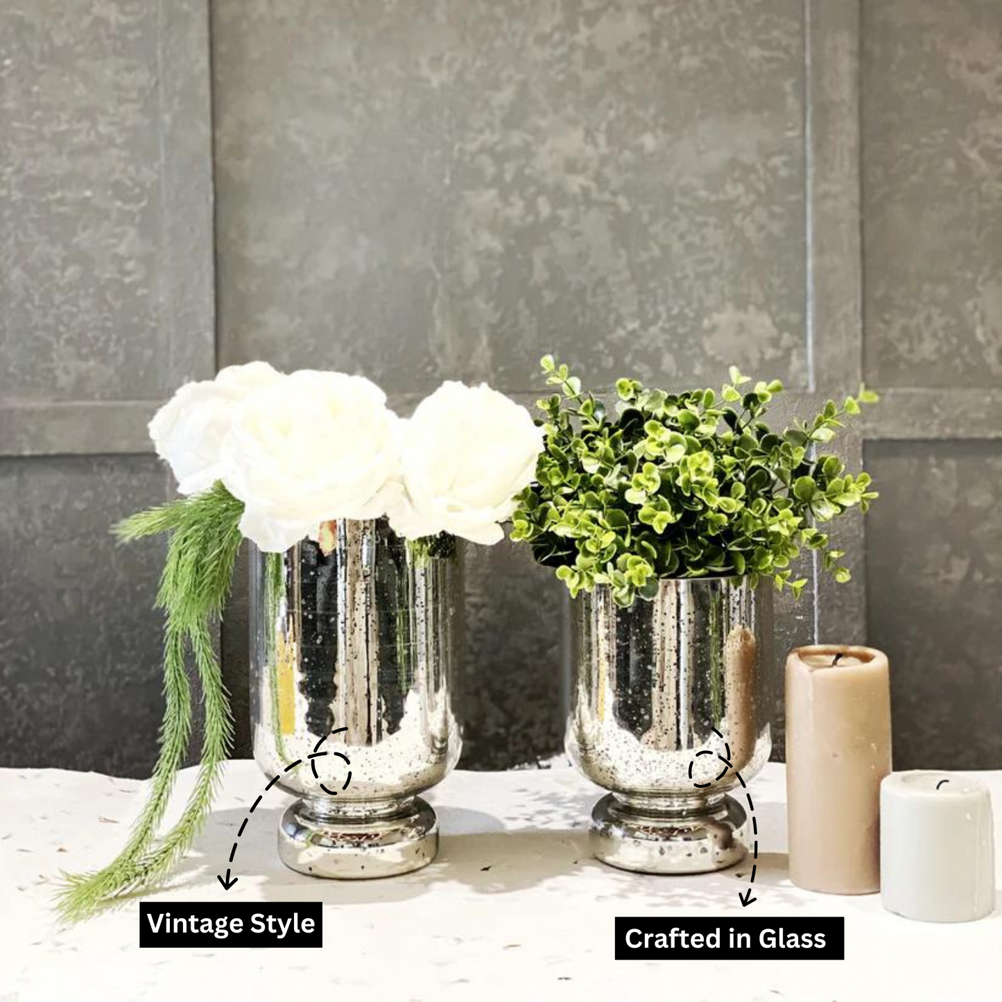 Silver Glass Vintage Antique Vase - Set Of 2
