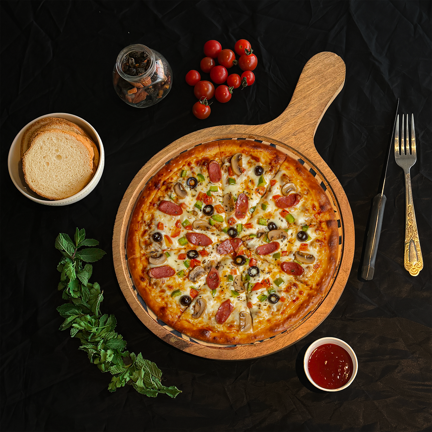 Blue Geometric Print Pizza Platter