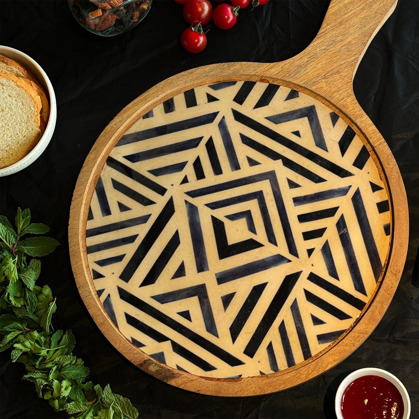 Blue Geometric Print Pizza Platter