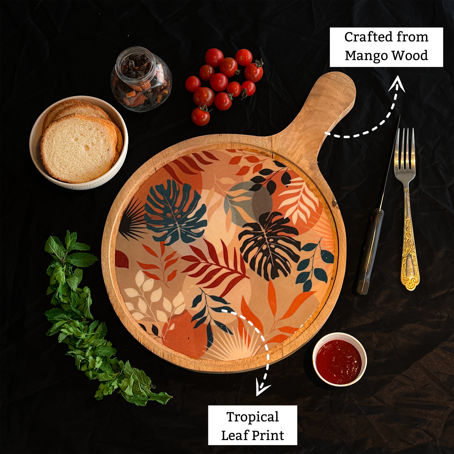 Tropical Leaf Print Pizza Platter