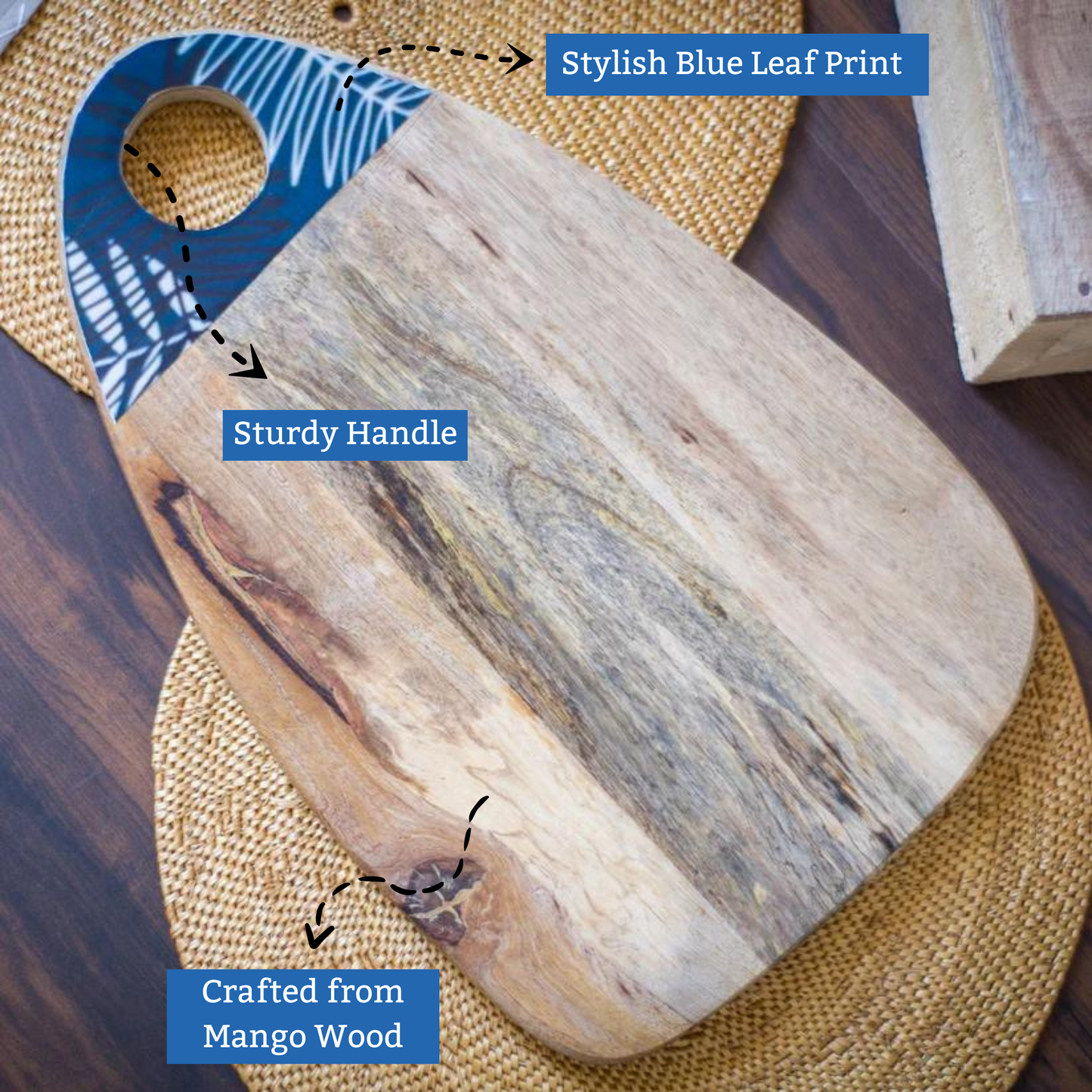 Brown Mango Wood Printed Leaf Placement Chopping Board