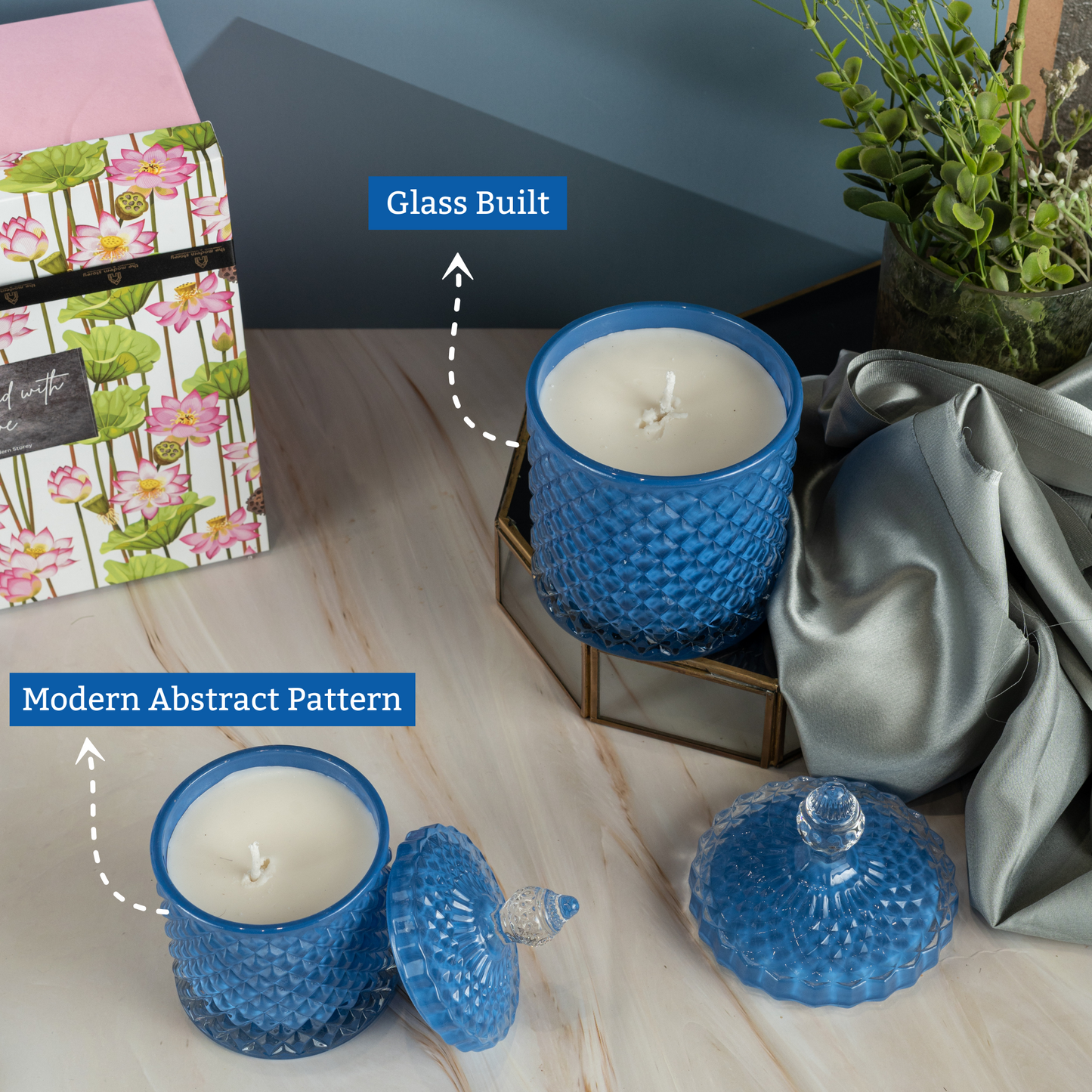 Blue Glass Abstract Pattern Candle