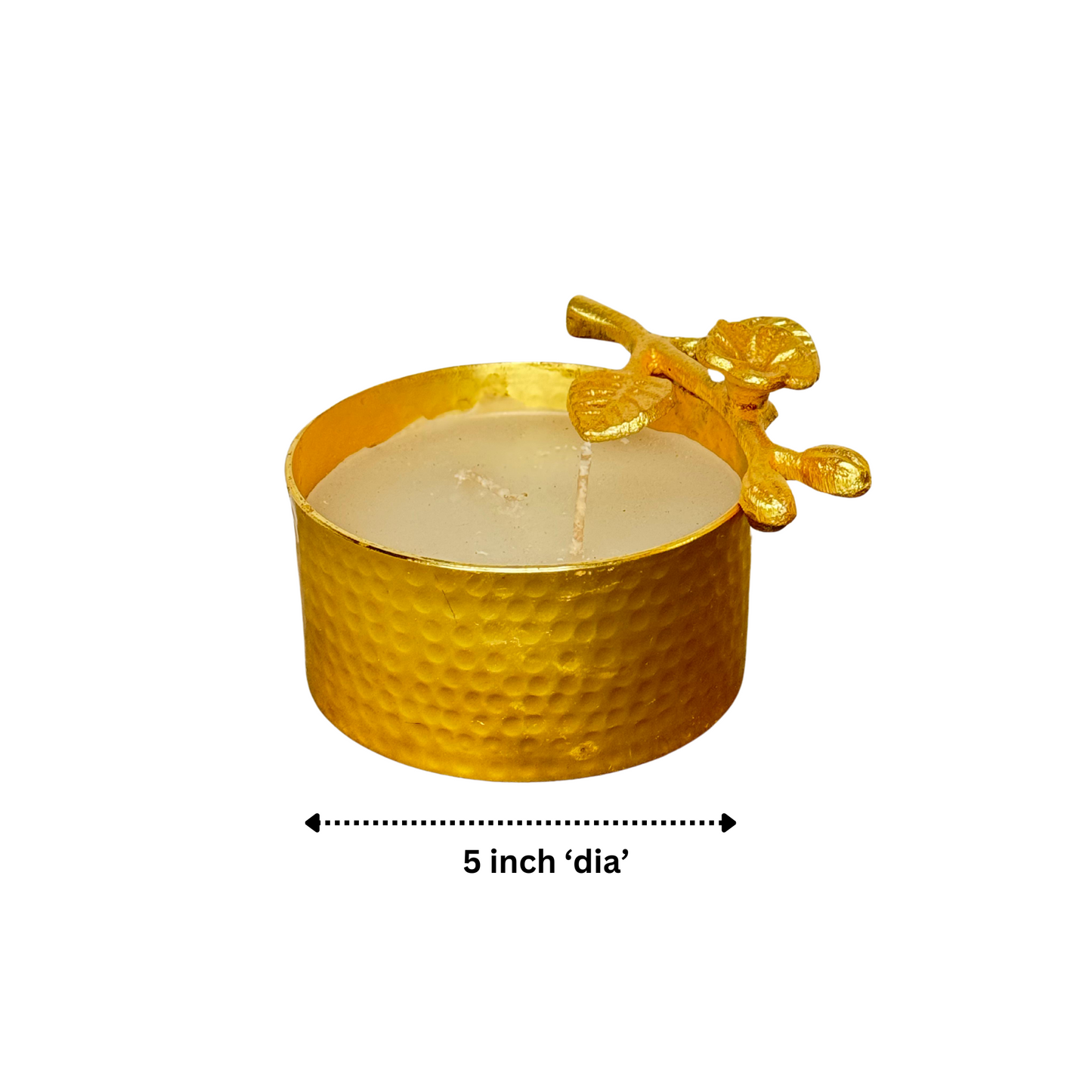 Gold Metal Textured Floral Pattern Rose Scented Candle - Single Pc