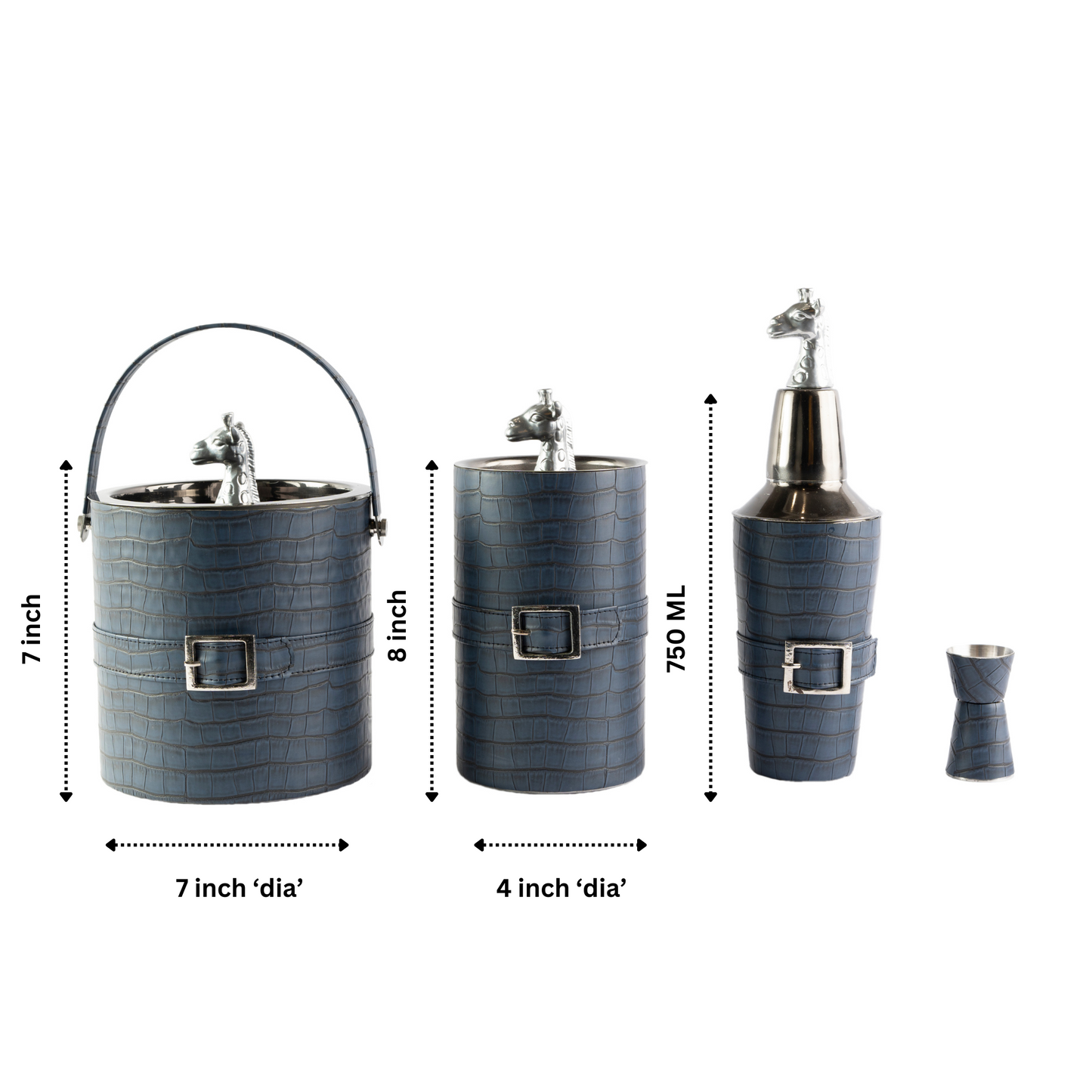 Blue Leather Abstract Pattern Bar Set