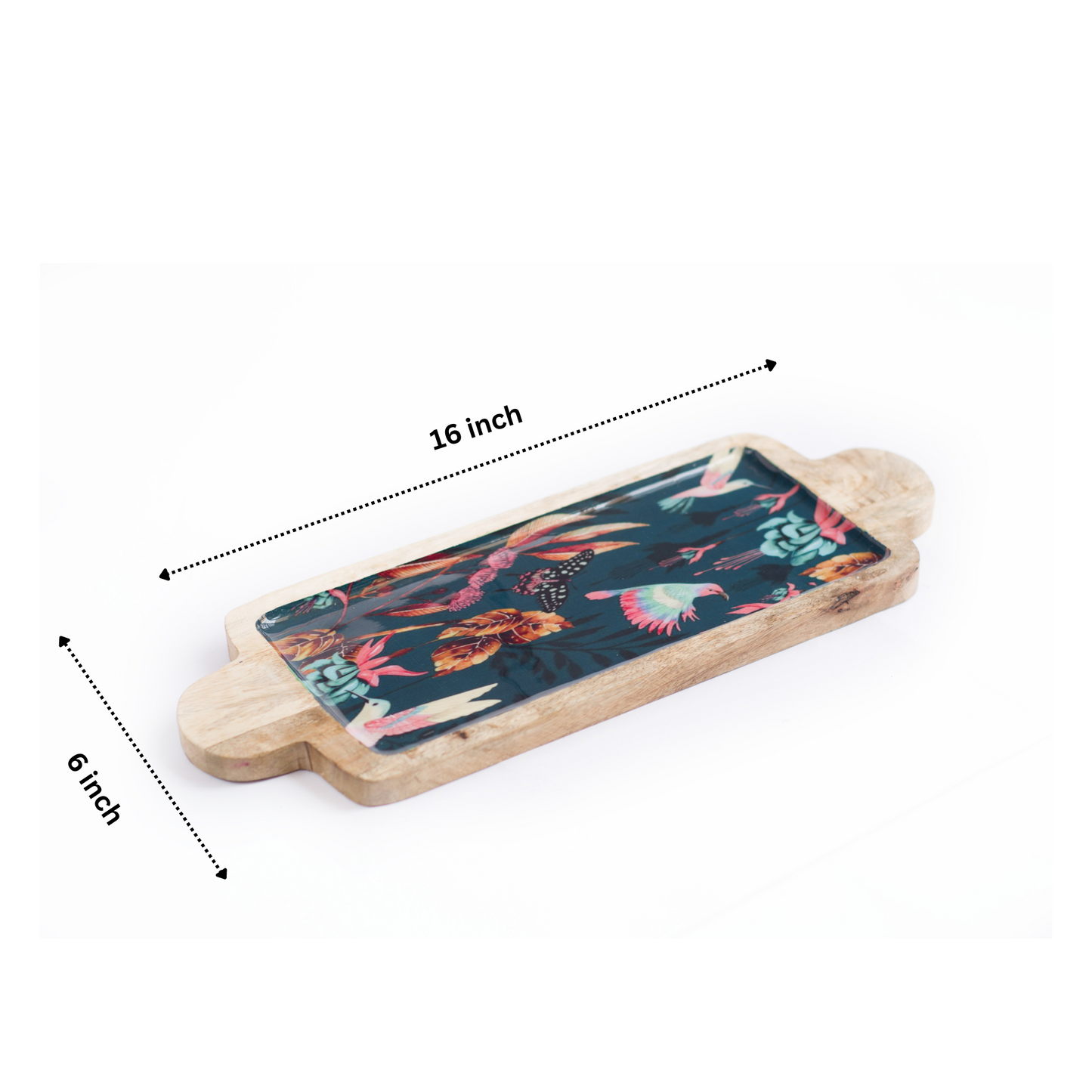 Blue Mango Wood Printed Bird Serving Platter