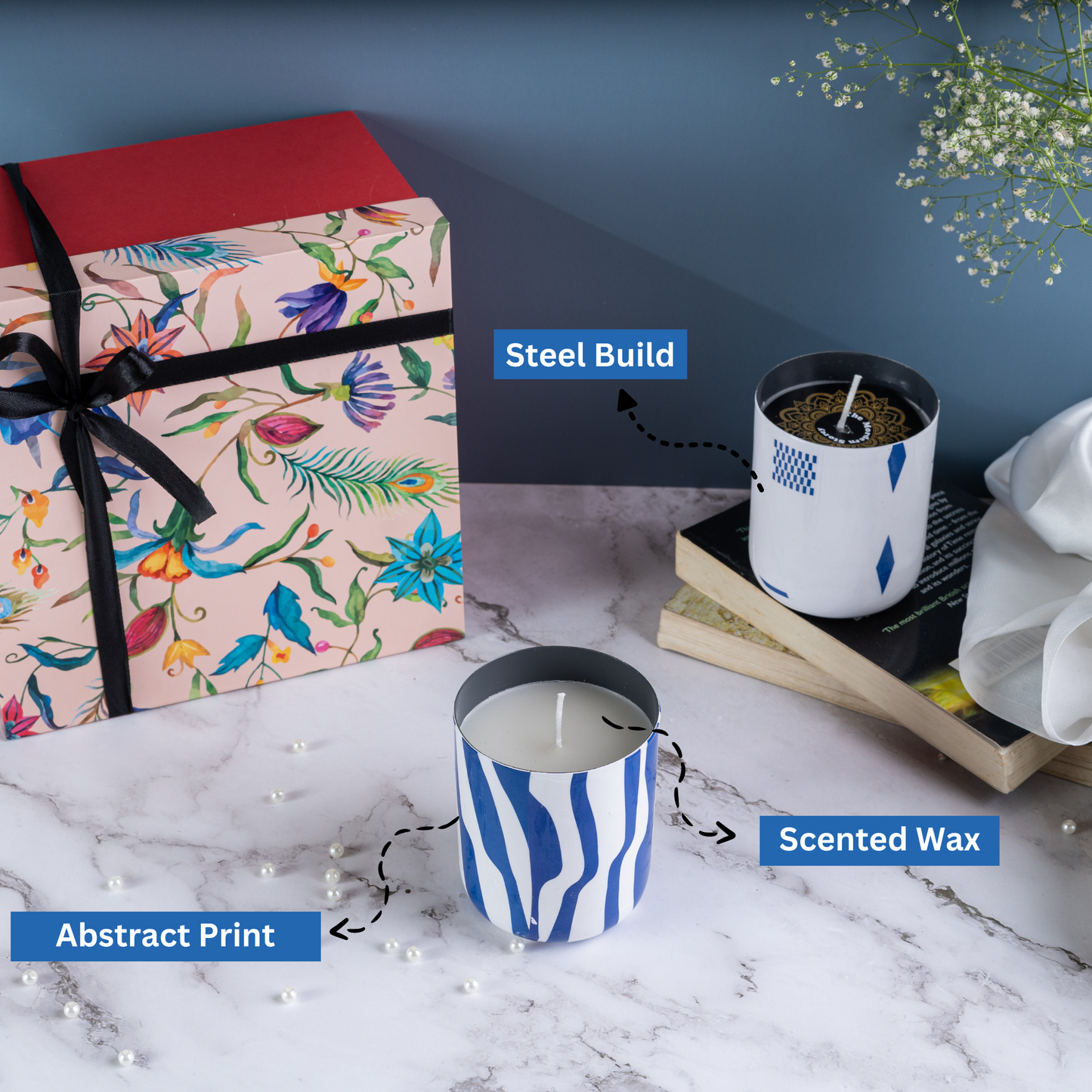 Blue Steel Abstract Wax Frangrance Candles - Set Of 2