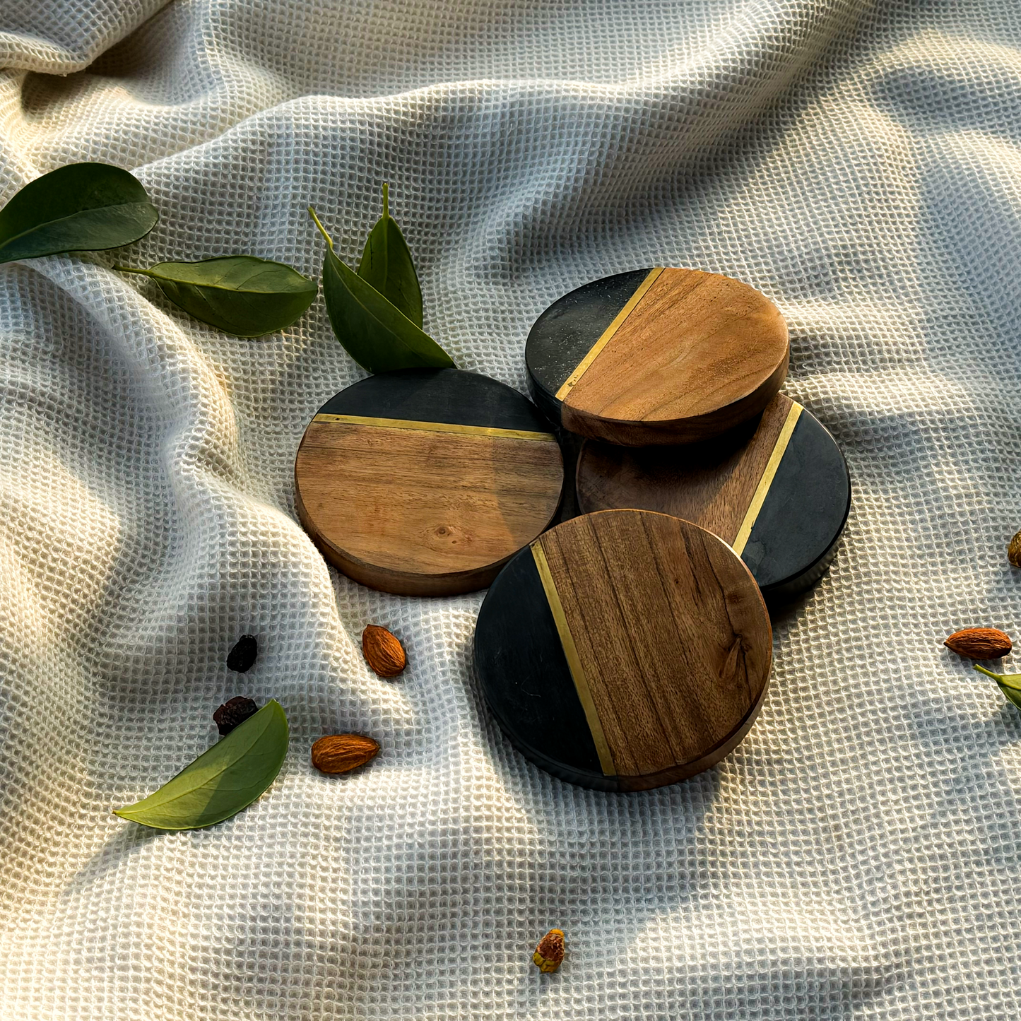 Brown Marble & Wood Coasters (Set of 4)