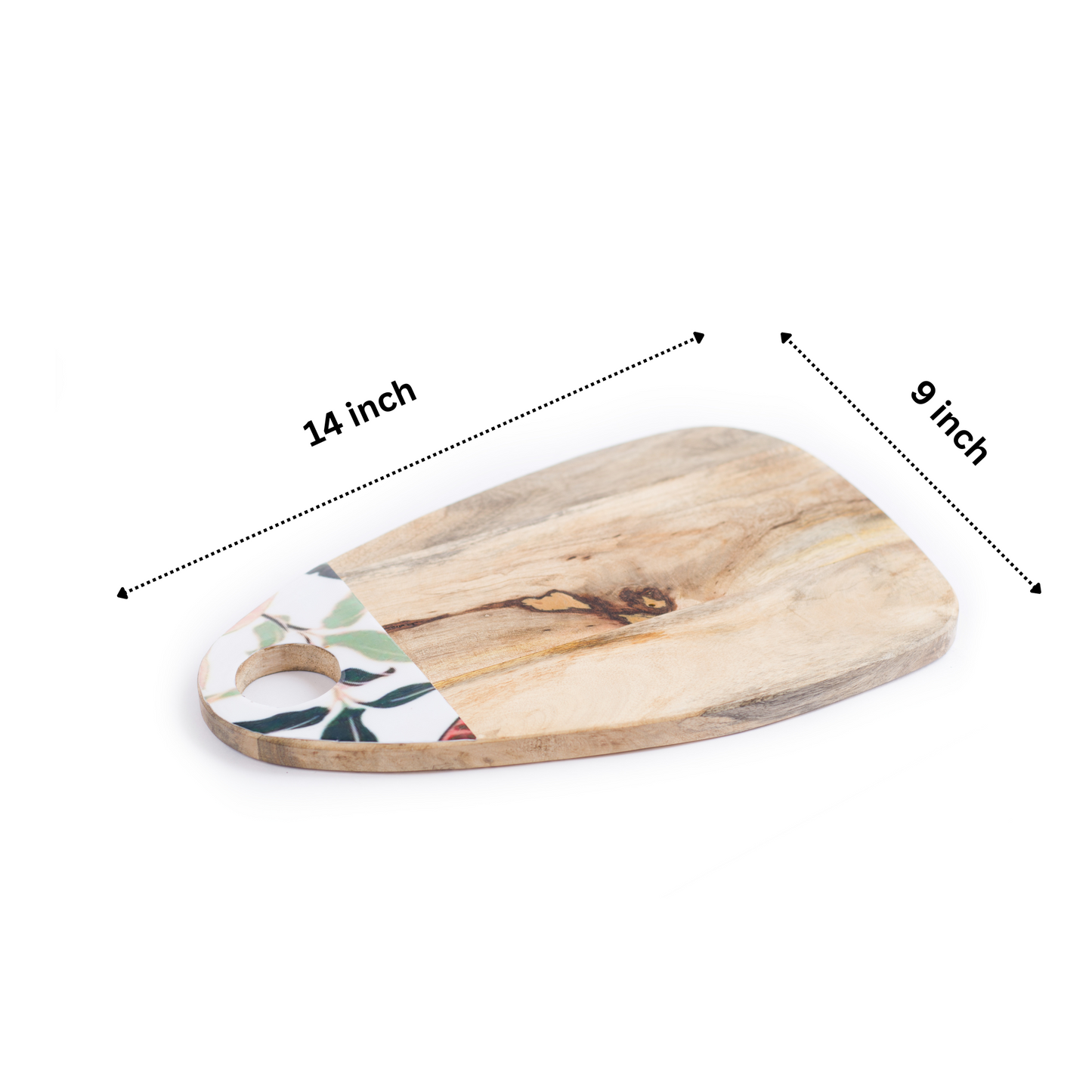 Brown Mango Wood Printed Tropical Leaf Placement Chopping Board