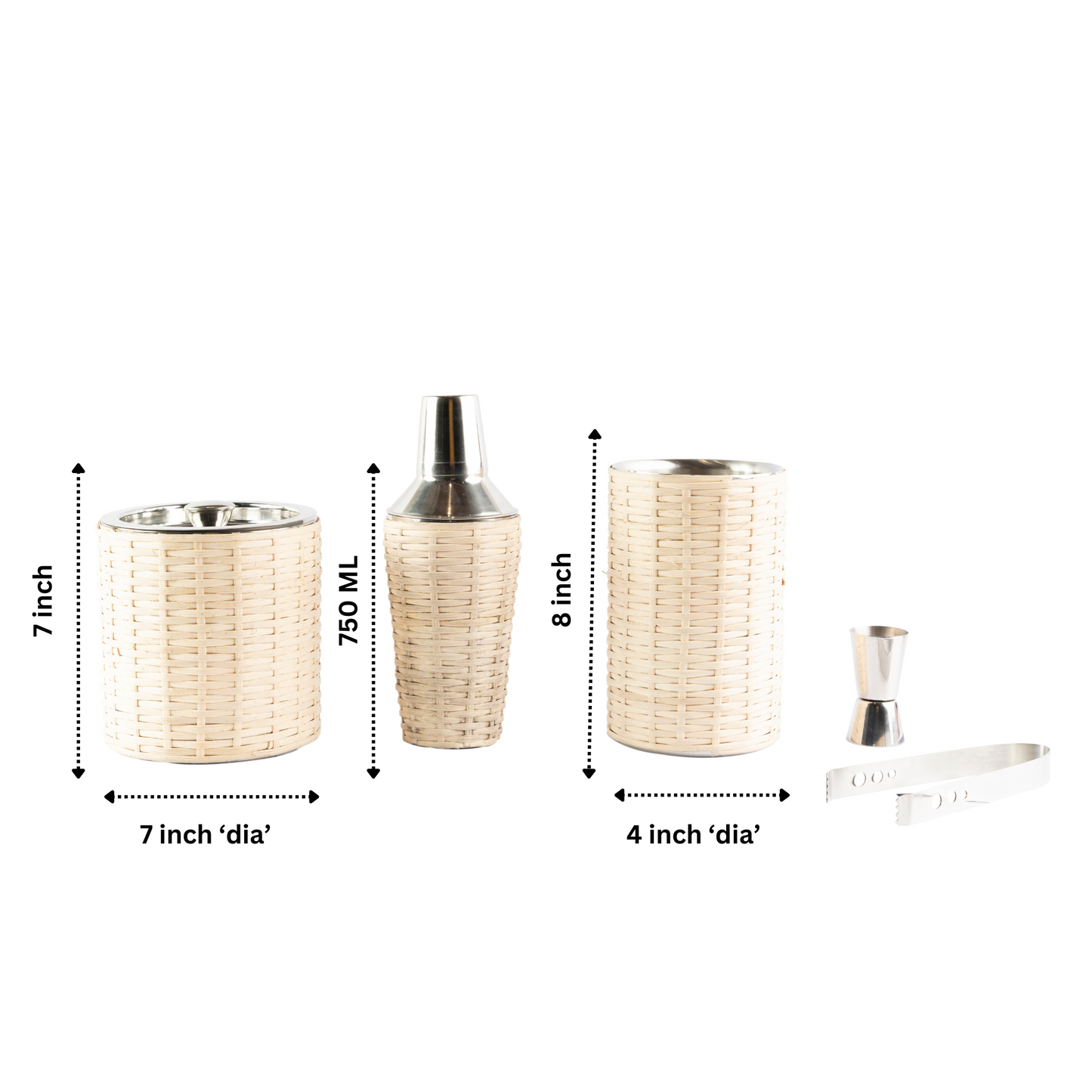 Brown Ratten Wire Cocktail Bar Set