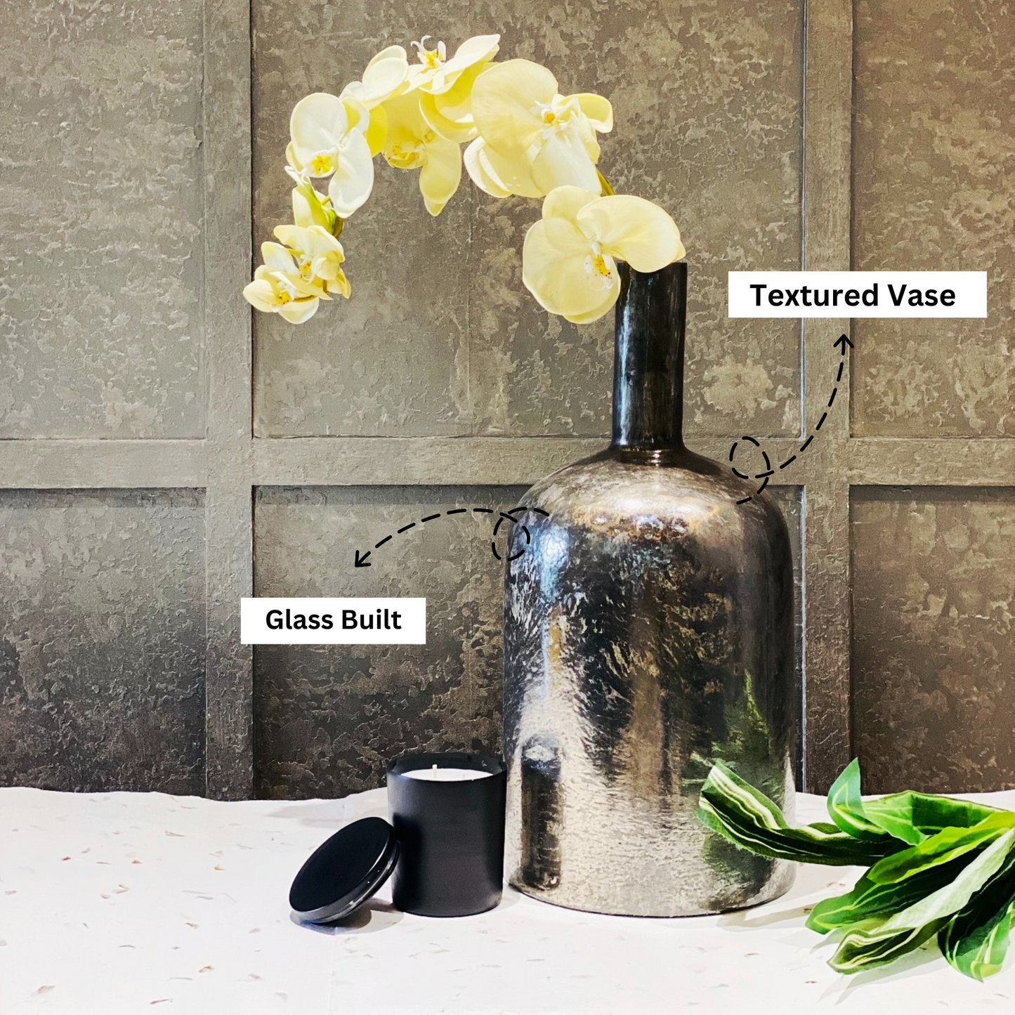 Grey Glass Textured Cylindrical Vase