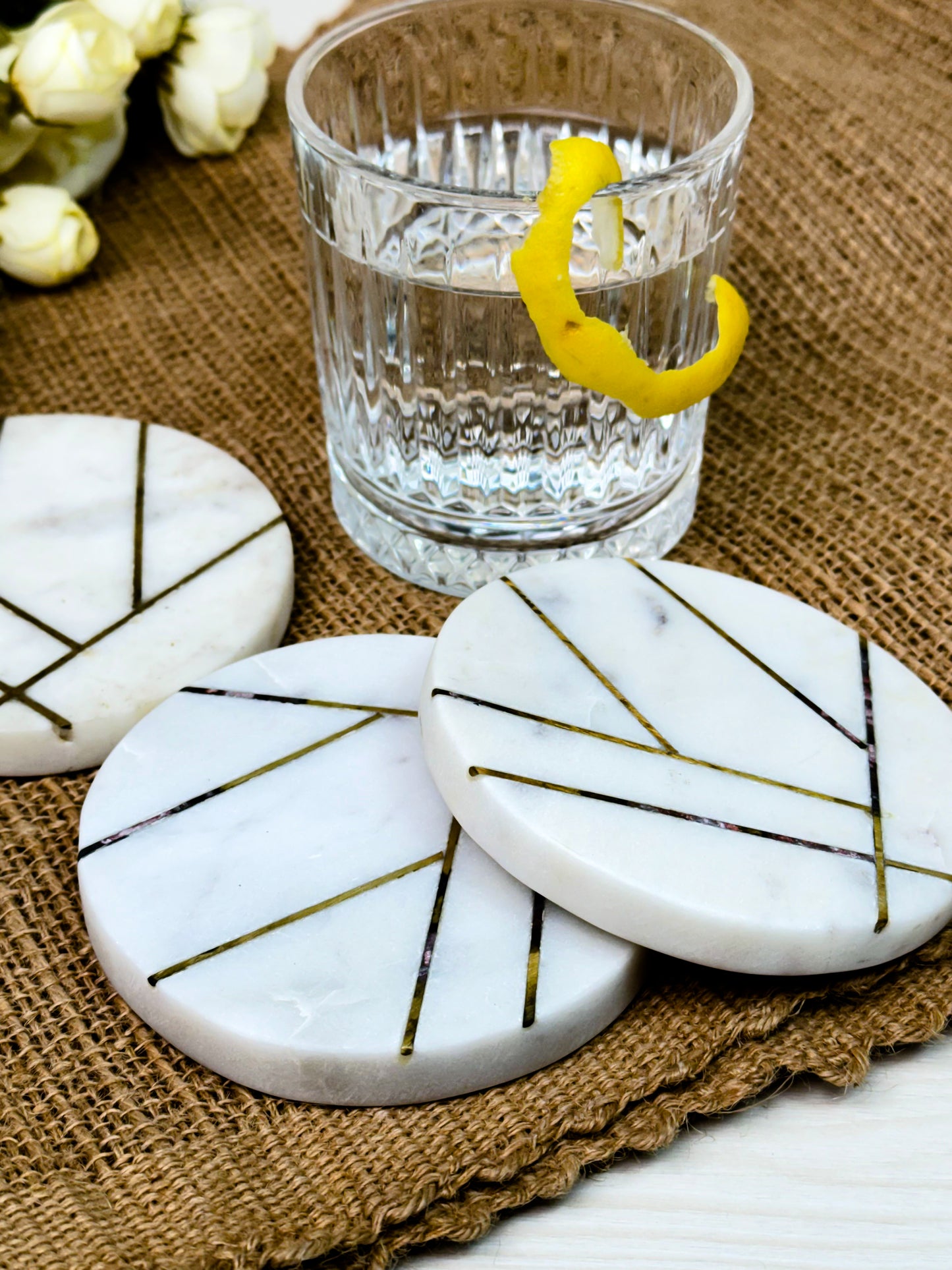 White 100% Marble Round 4 Pcs Coasters