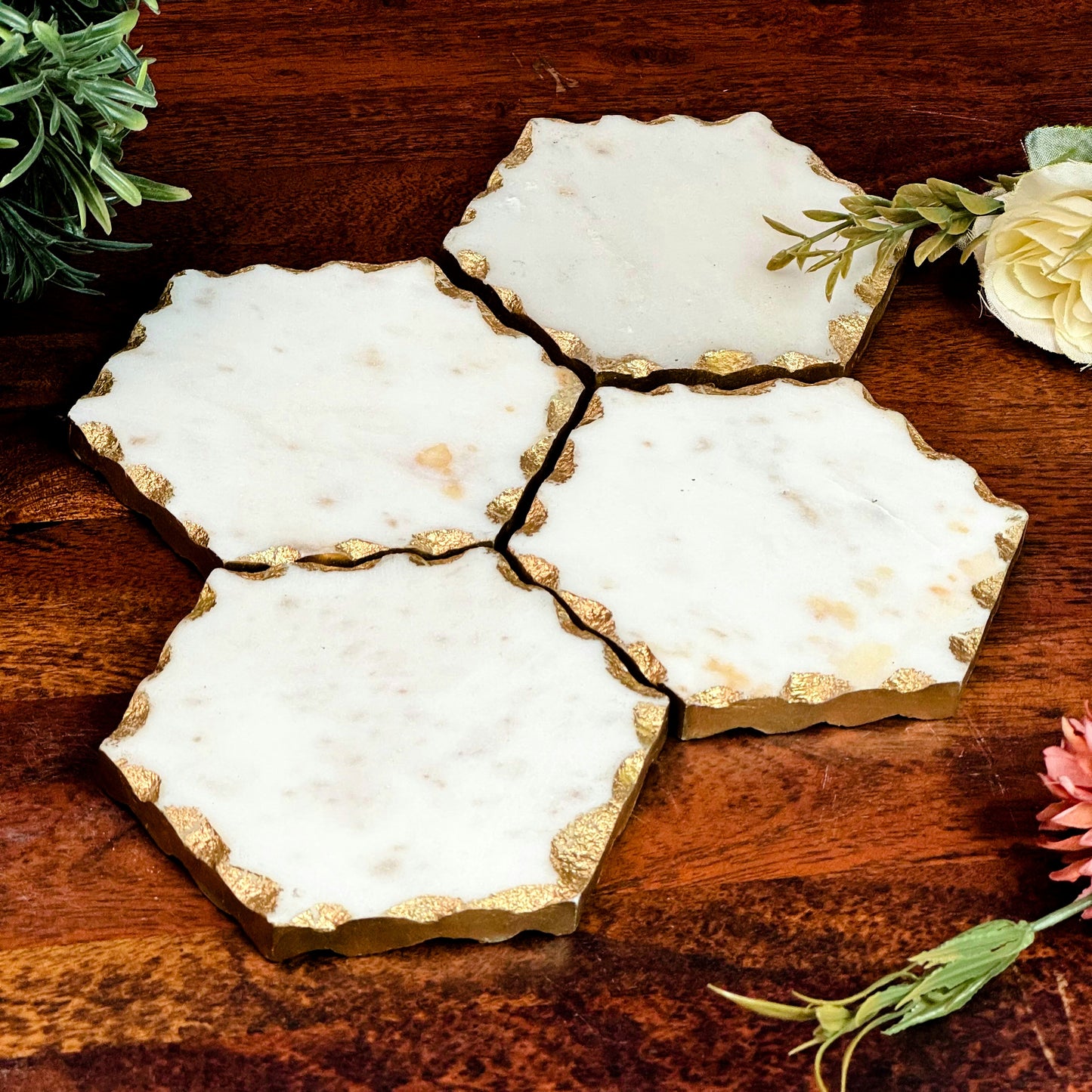 White Banswara Marble Coasters (Set of 4)