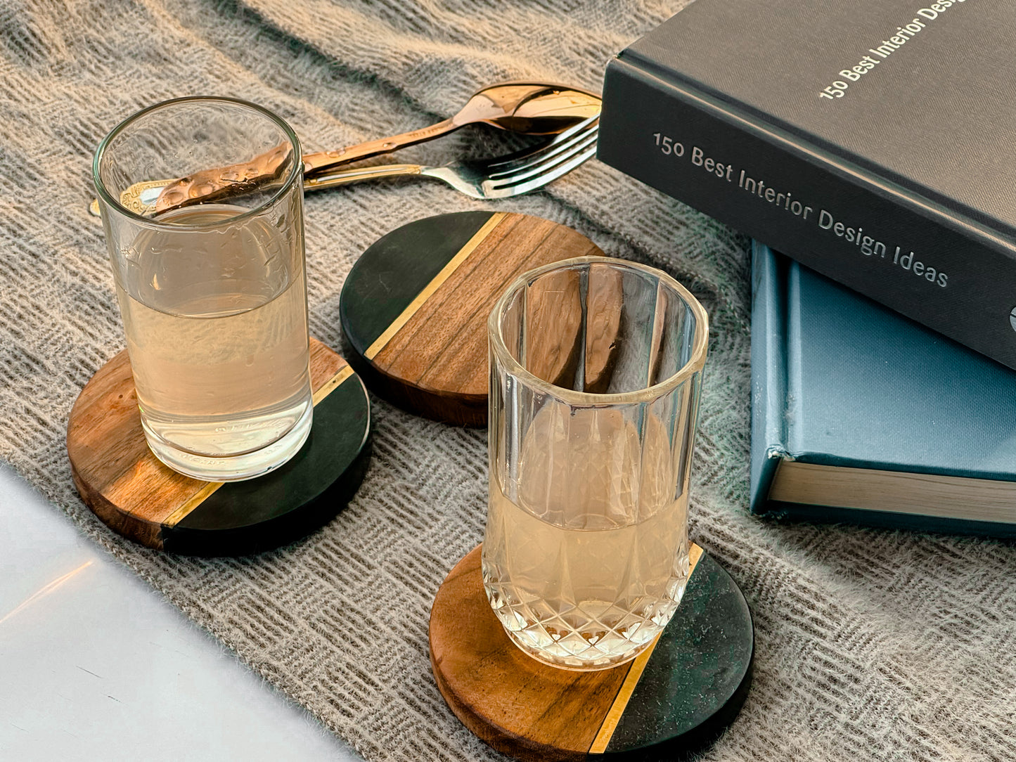 Brown Marble & Wood Coasters (Set of 4)