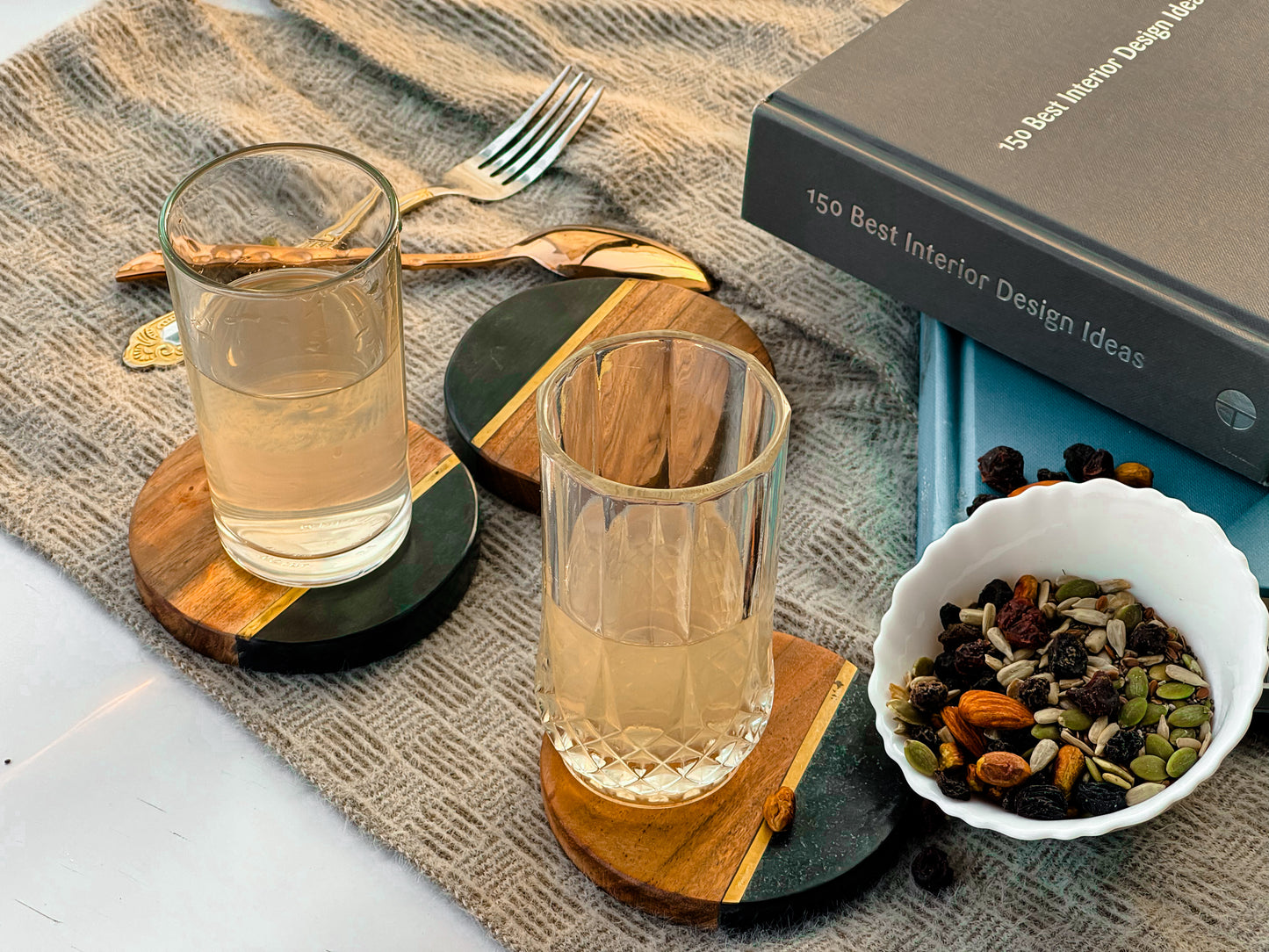 Brown Marble & Wood Coasters (Set of 4)