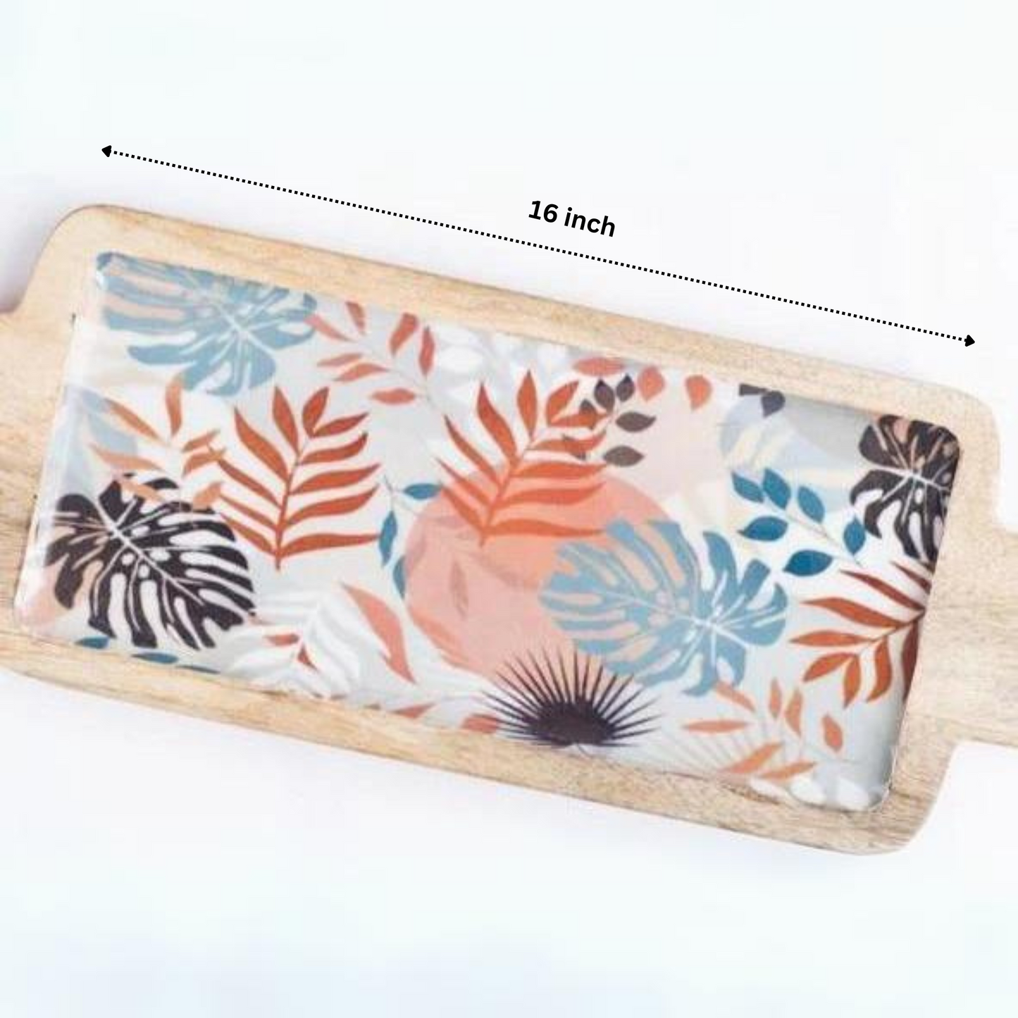 Grey Mango Wood Printed Floral Serving Platter
