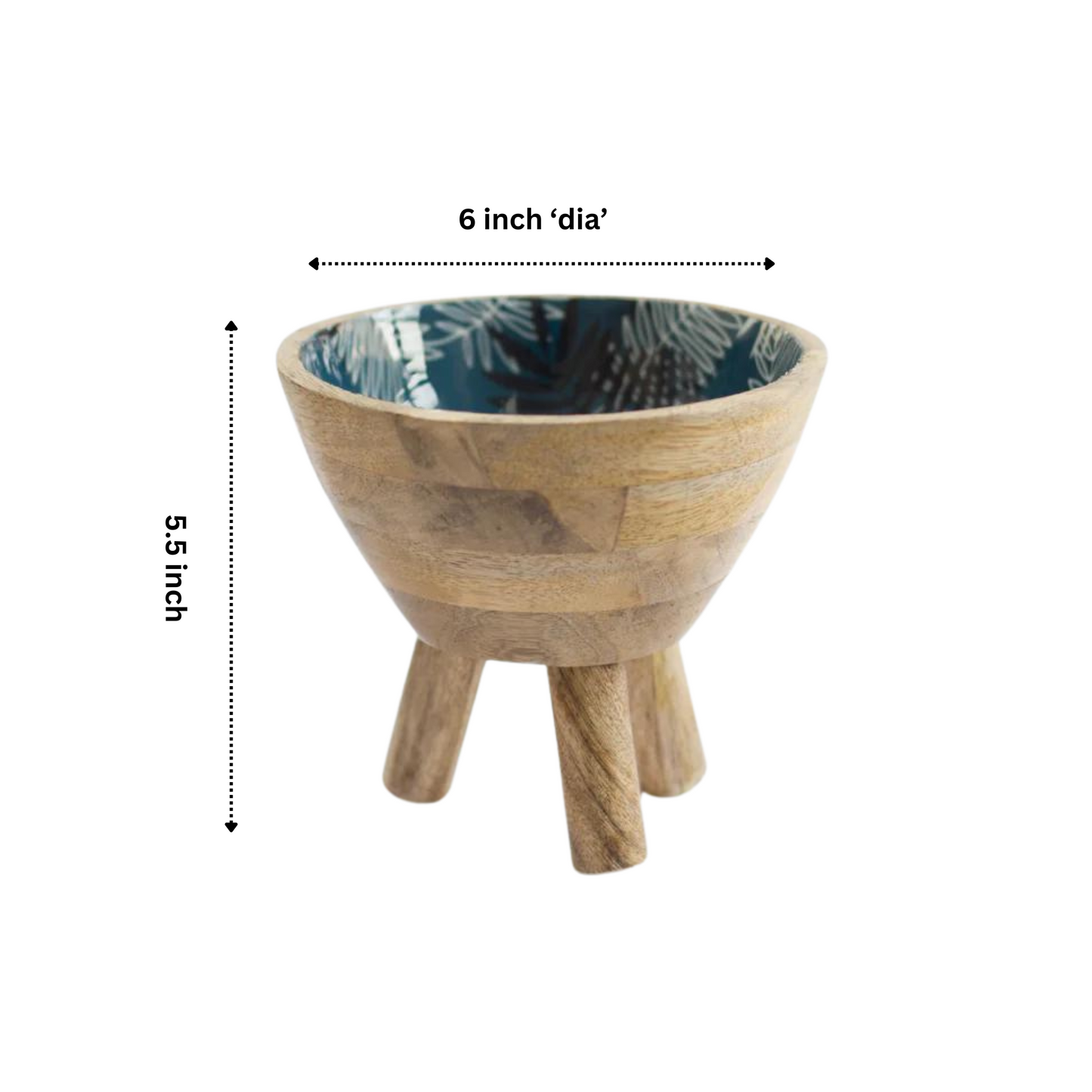 Navy Blue Handcrafted Wooden Salad Bowl