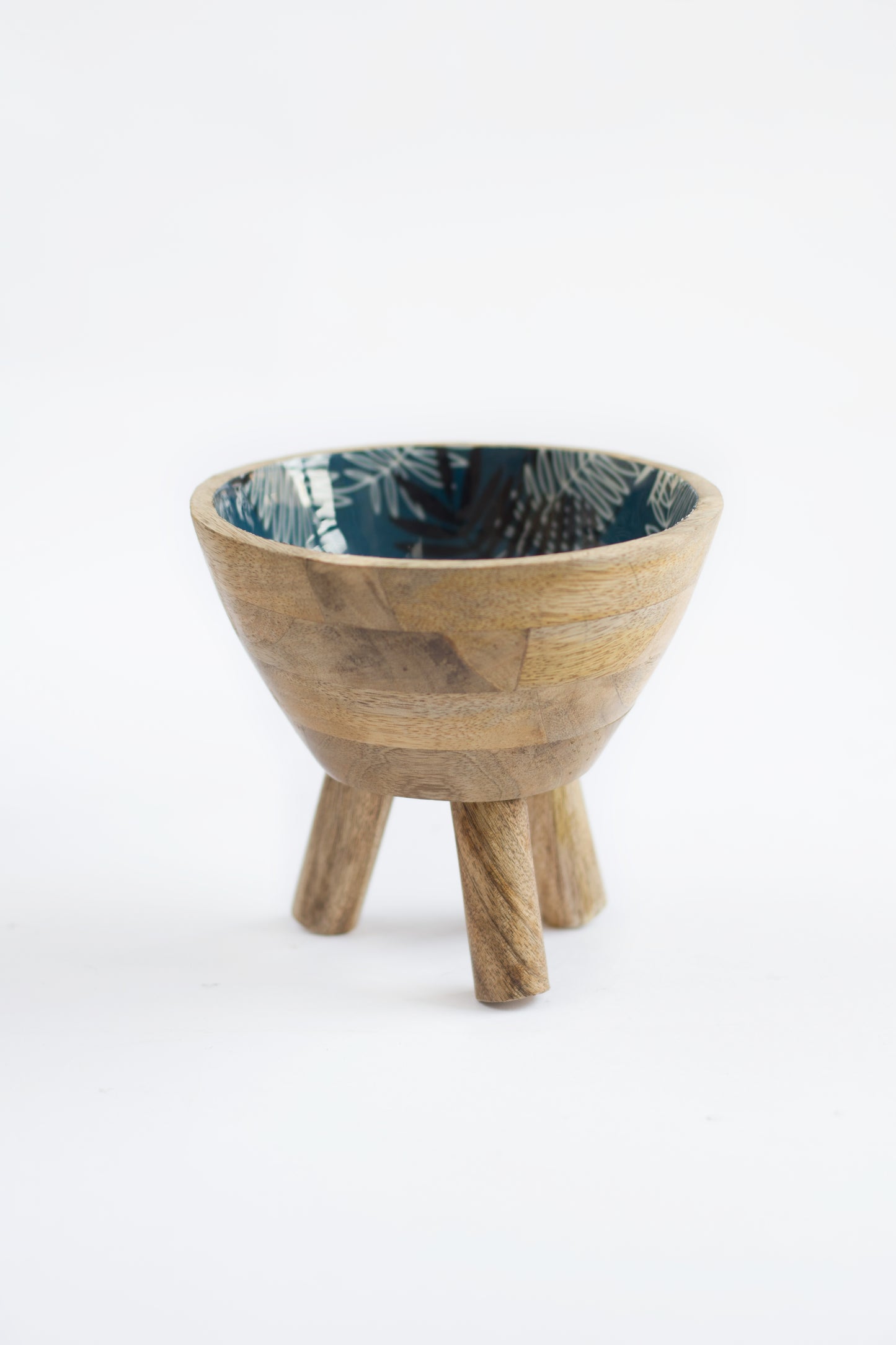 Navy Blue Handcrafted Wooden Salad Bowl