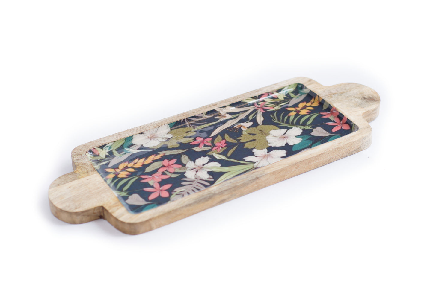 Grey Mango Wood Printed Floral And Bird Chopping Board and Platter
