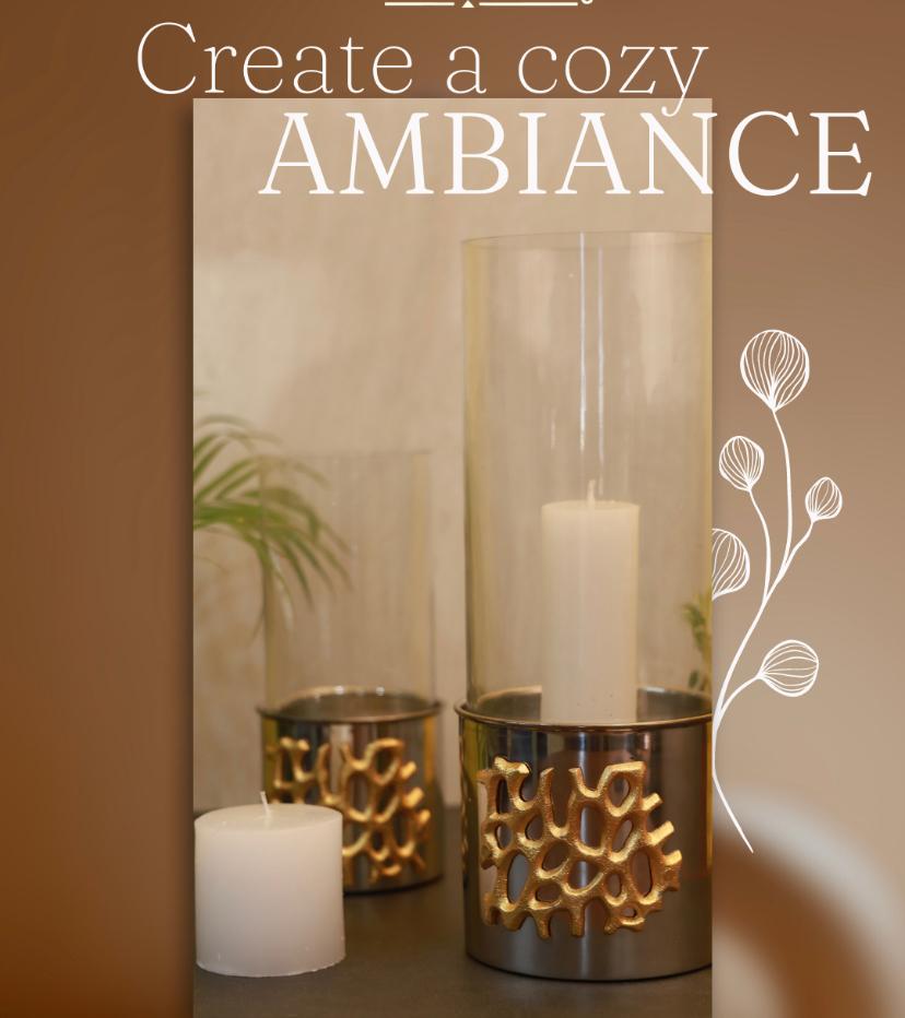 Silver Metal Abstract And Glass Candle Holder Set