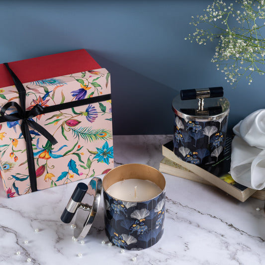 elephant flower Multi Color Steel Abstract Print Fragrance Candles - Set Of 2