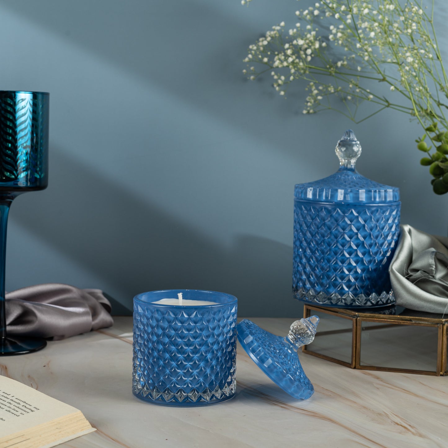 Blue Glass Abstract Pattern Candle