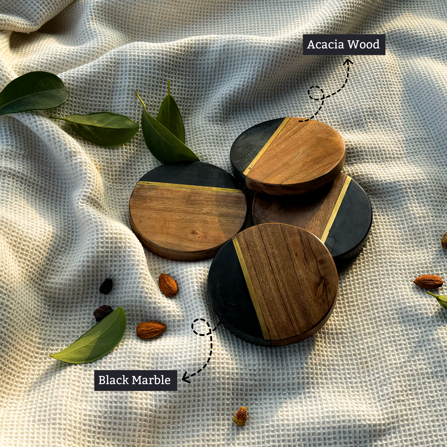 Brown Marble & Wood Coasters (Set of 4)