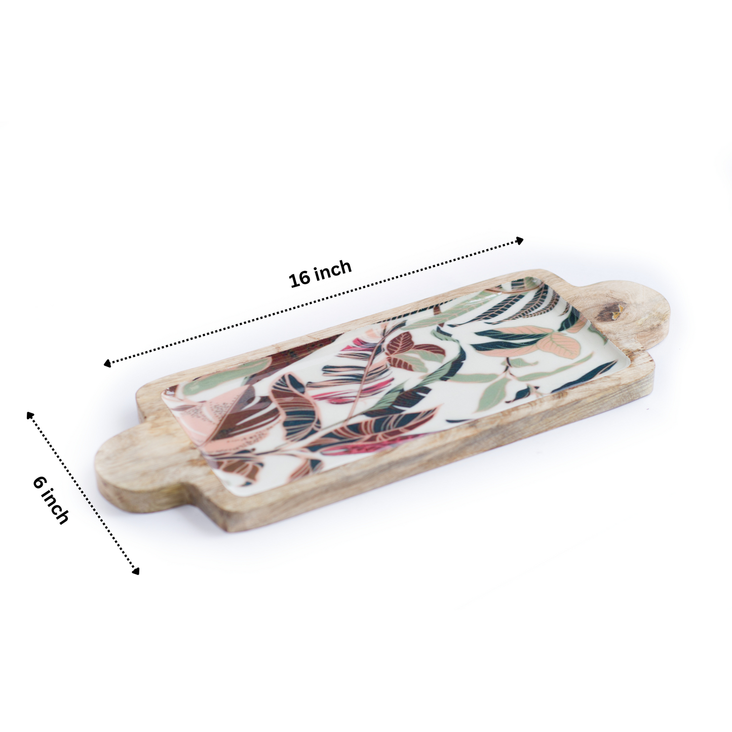 White Mango Wood Printed Leaf Serving Platter