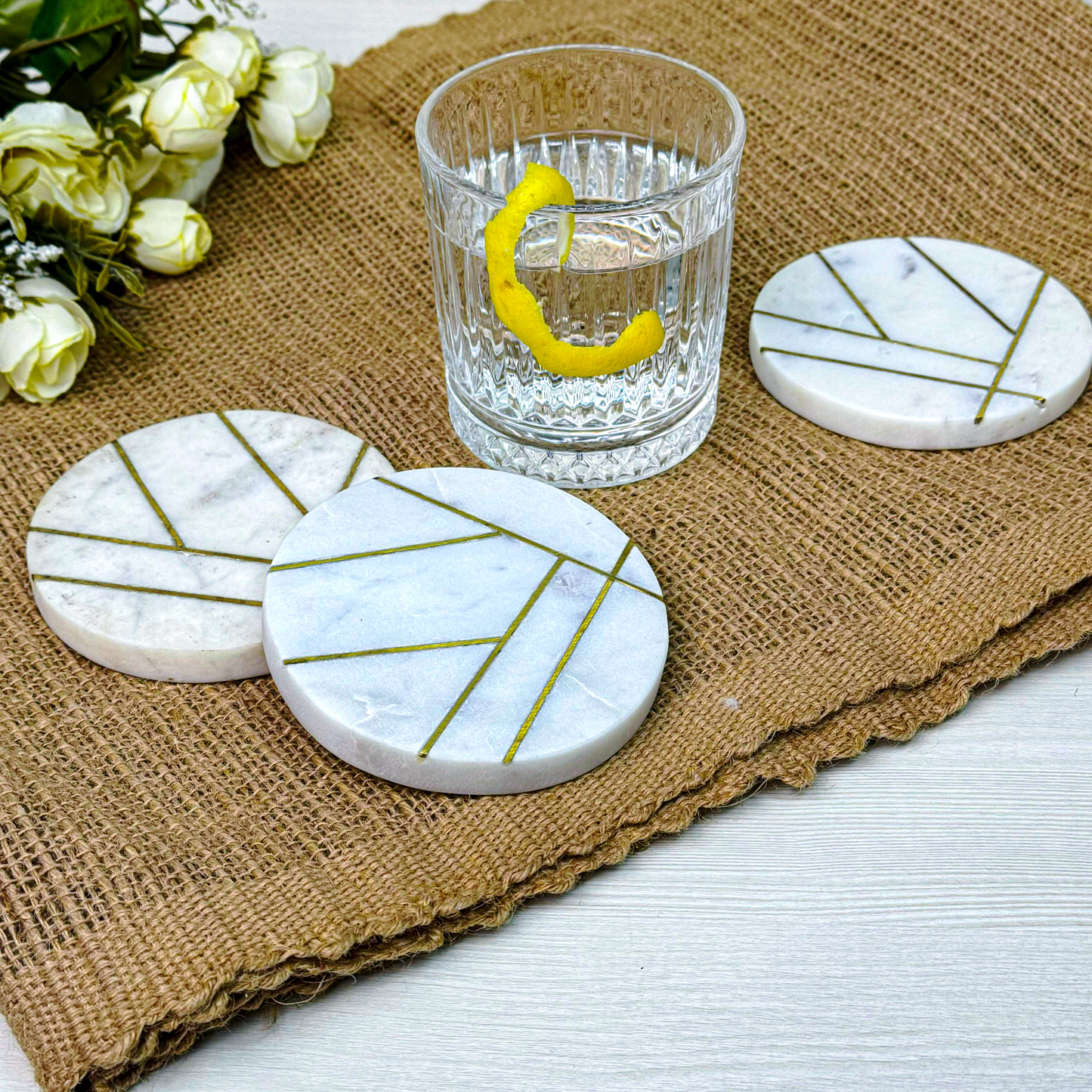 White 100% Marble Round 4 Pcs Coasters