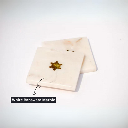 White & Gold Square Marble Coasters (Set of 4)