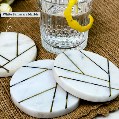 White 100% Marble Round 4 Pcs Coasters