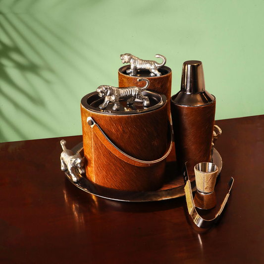 Brown Leather Solid Bar Set