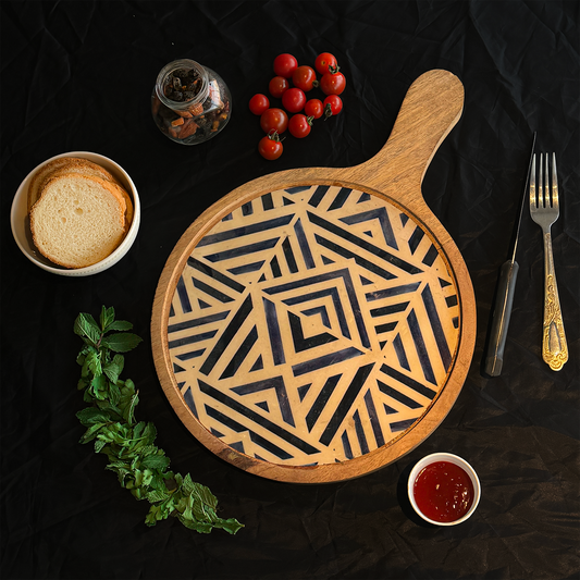 Blue Geometric Print Pizza Platter