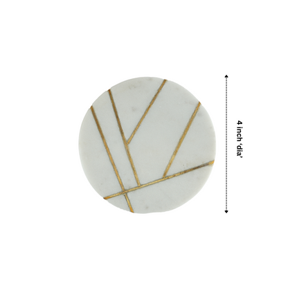 White 100% Marble Round 4 Pcs Coasters