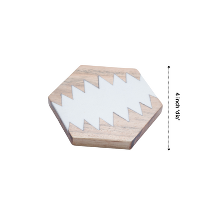 50% Baswara Marble Hexagon And Wood 4 Pcs Coasters