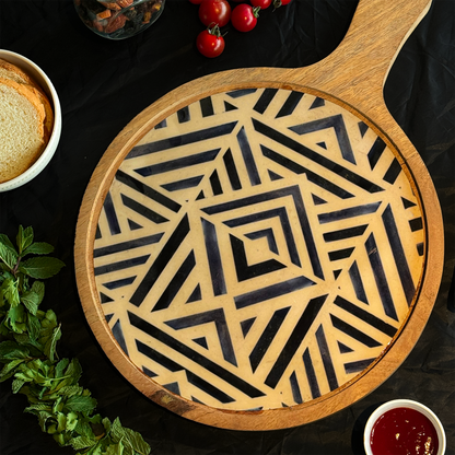 Blue Geometric Print Pizza Platter
